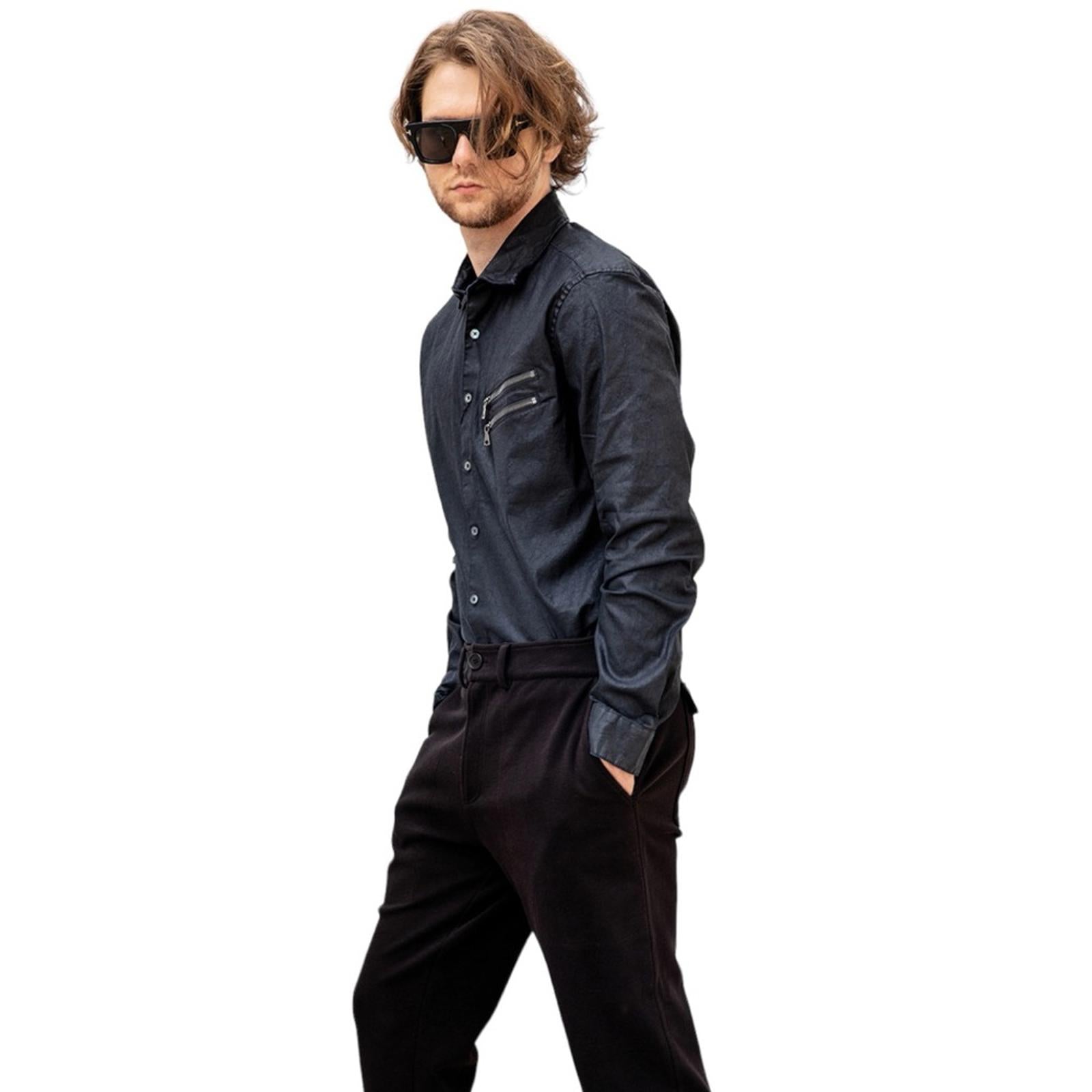 NEW John Varvatos Zill Navy Spread Collar Long Sleeve Shirt, Men's M Retail $498