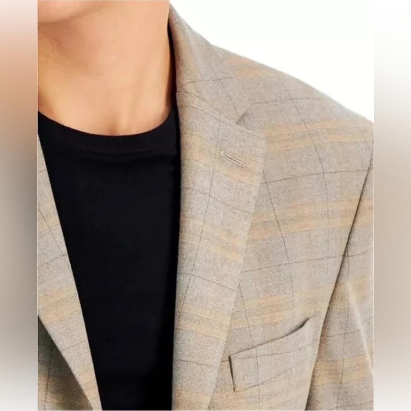 Tommy Hilfiger Conrad Oatmeal Gray Windowpane Plaid Blazer Size 44L NWT $295