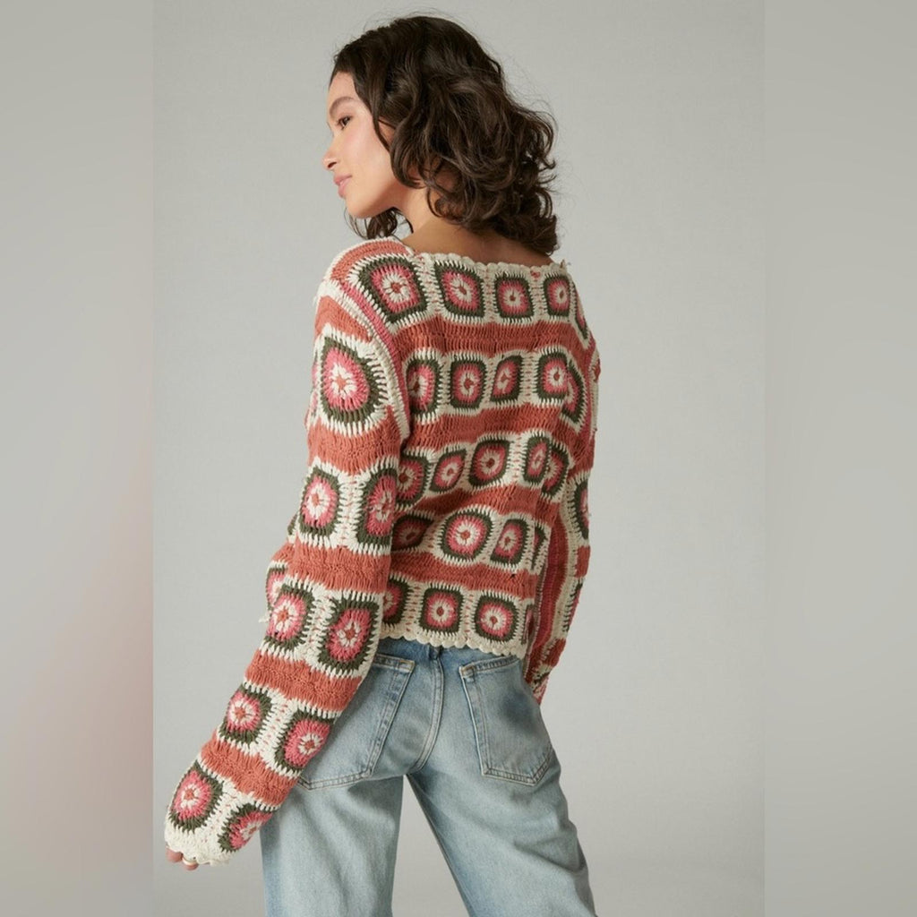 Lucky Brand Geo Crochet Cardigan, NWT, Size L