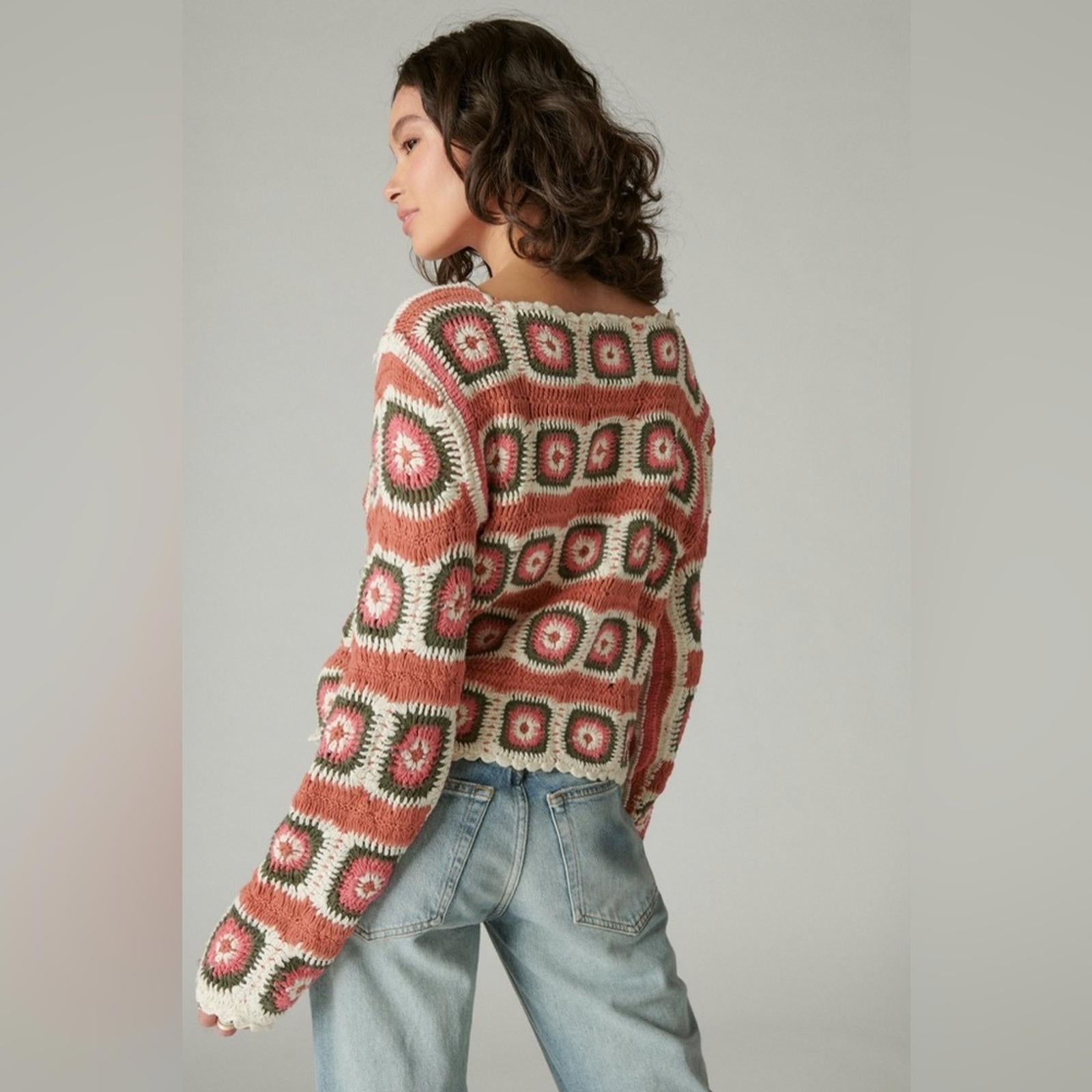 Lucky Brand Geo Crochet Cardigan, NWT, Size L