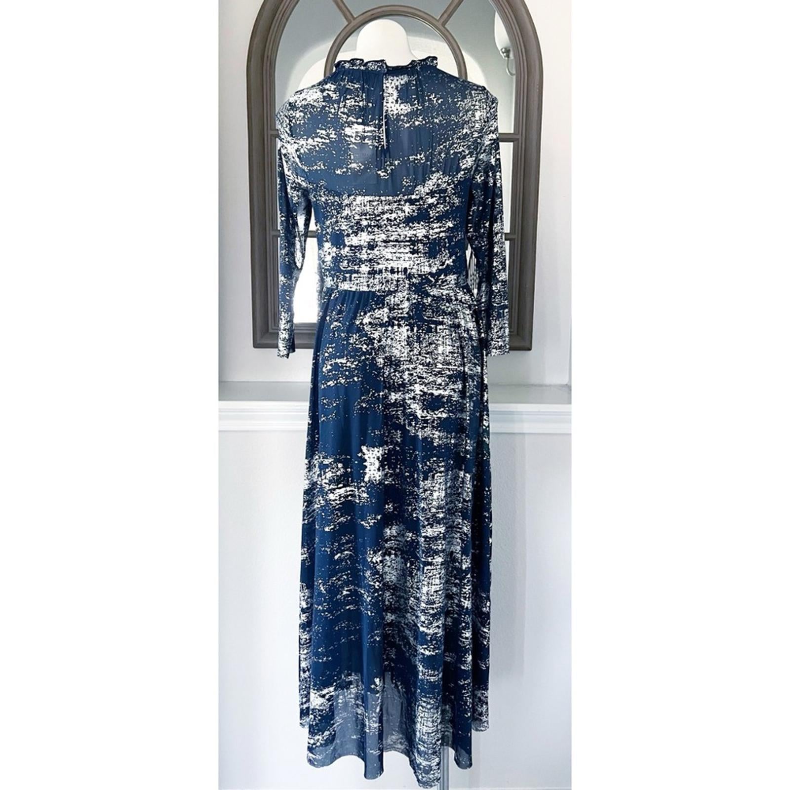 TED BAKER Iggiey Metallic Burnout Midi Dress, 3/4 Sleeves Navy Size 4 US 10 NWT
