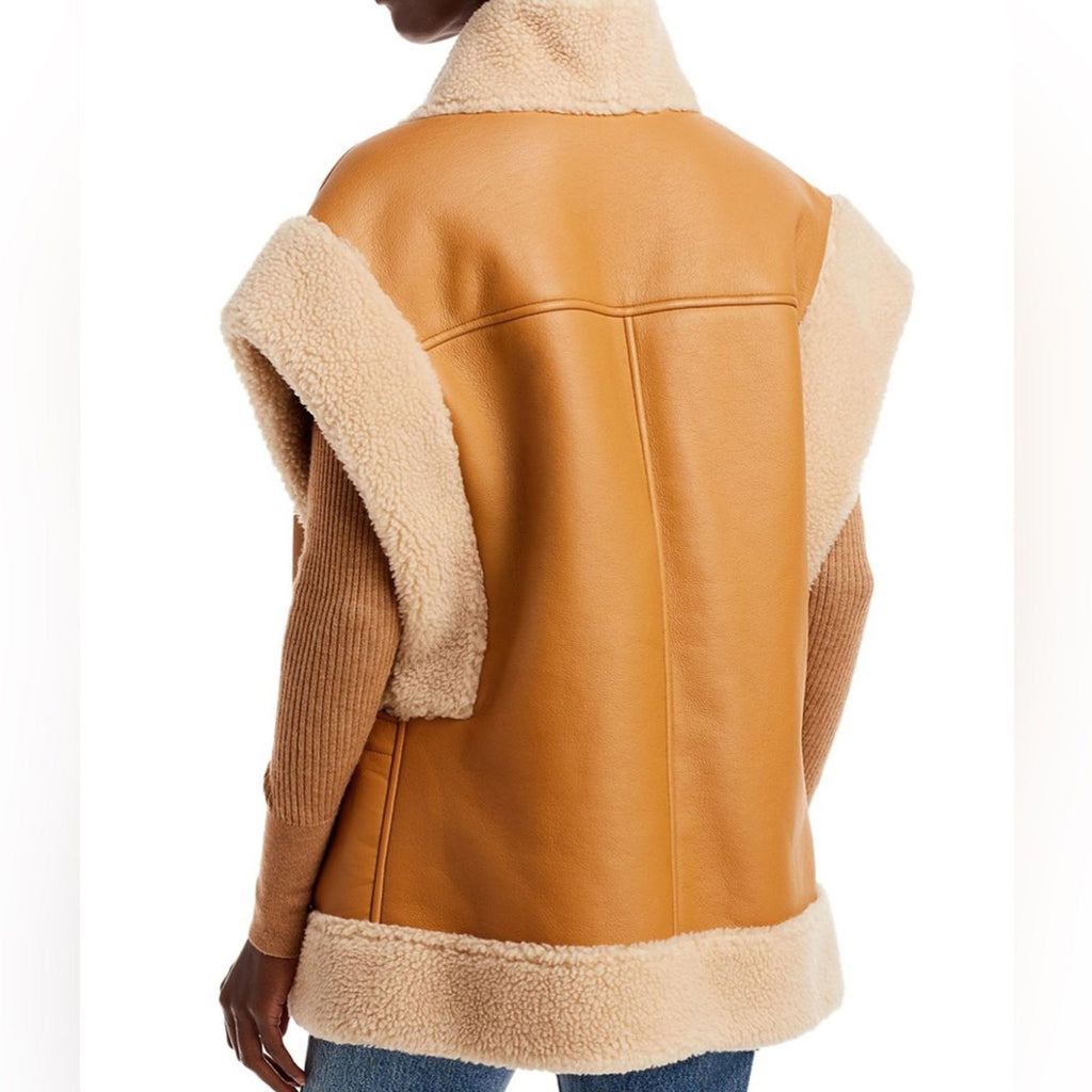 A.L.C. Sutton Faux Shearling Vest in Tan/Cream, Size XL NEW w/Tag