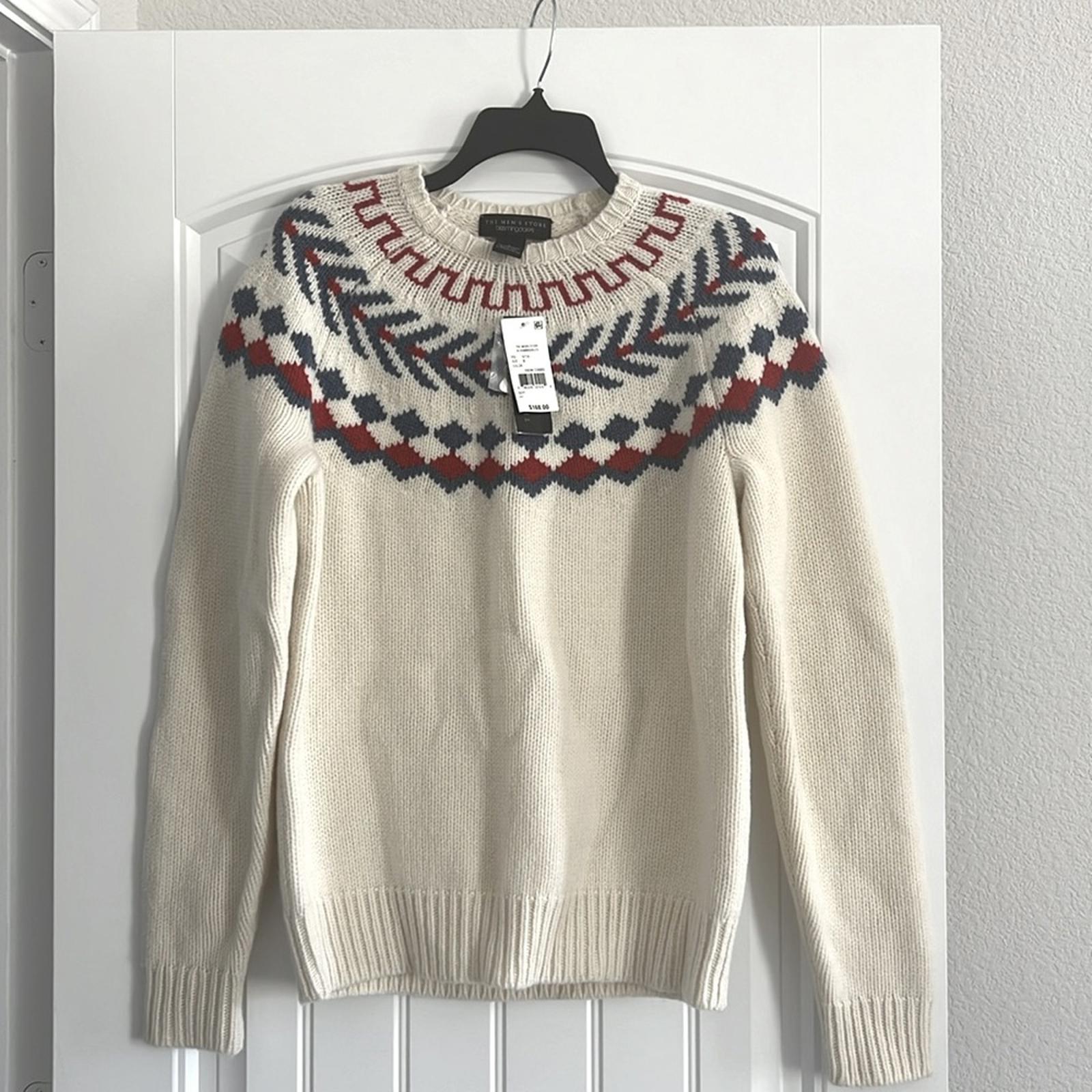 Bloomingdale's Wool Geo Stripe Regular Fit Crewneck Sweater, Size S New w/Tag