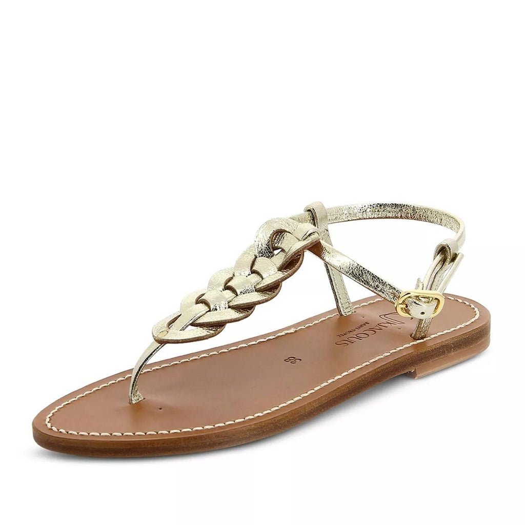 K.Jacques Lemovis Woven Strap Thong Sandals, Champagne Size 36 New + DustBag