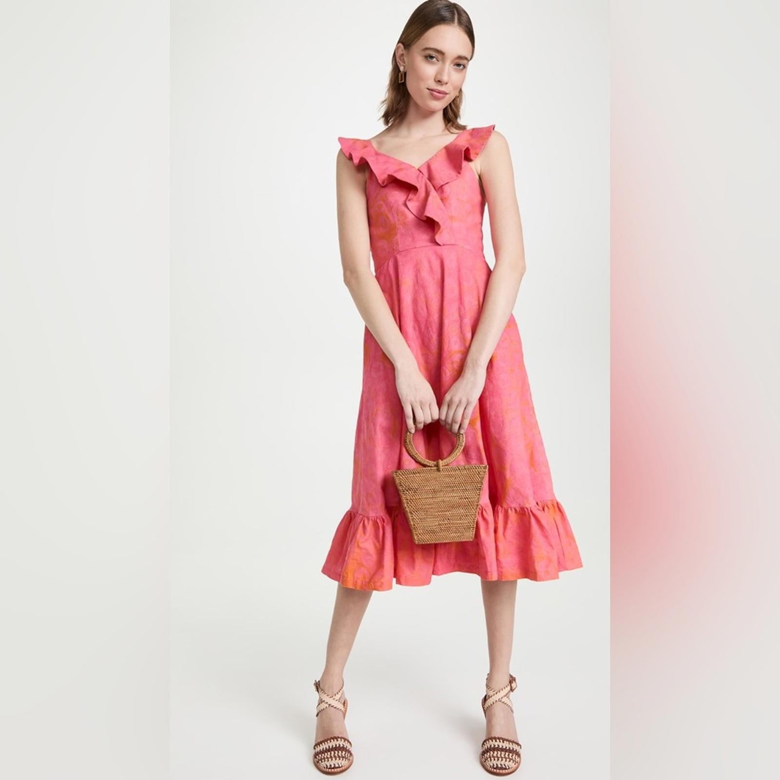 Sika V-Neck Cybil Tiered Fit & Flare Dress, Pink Size 6 Retail $295 EXCELLENT!