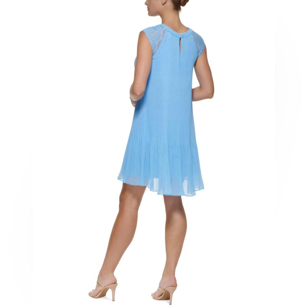 DKNY Pleated Cap Sleeve Party Shift Dress in Light Blue, Size 16 EXCELLENT! $139
