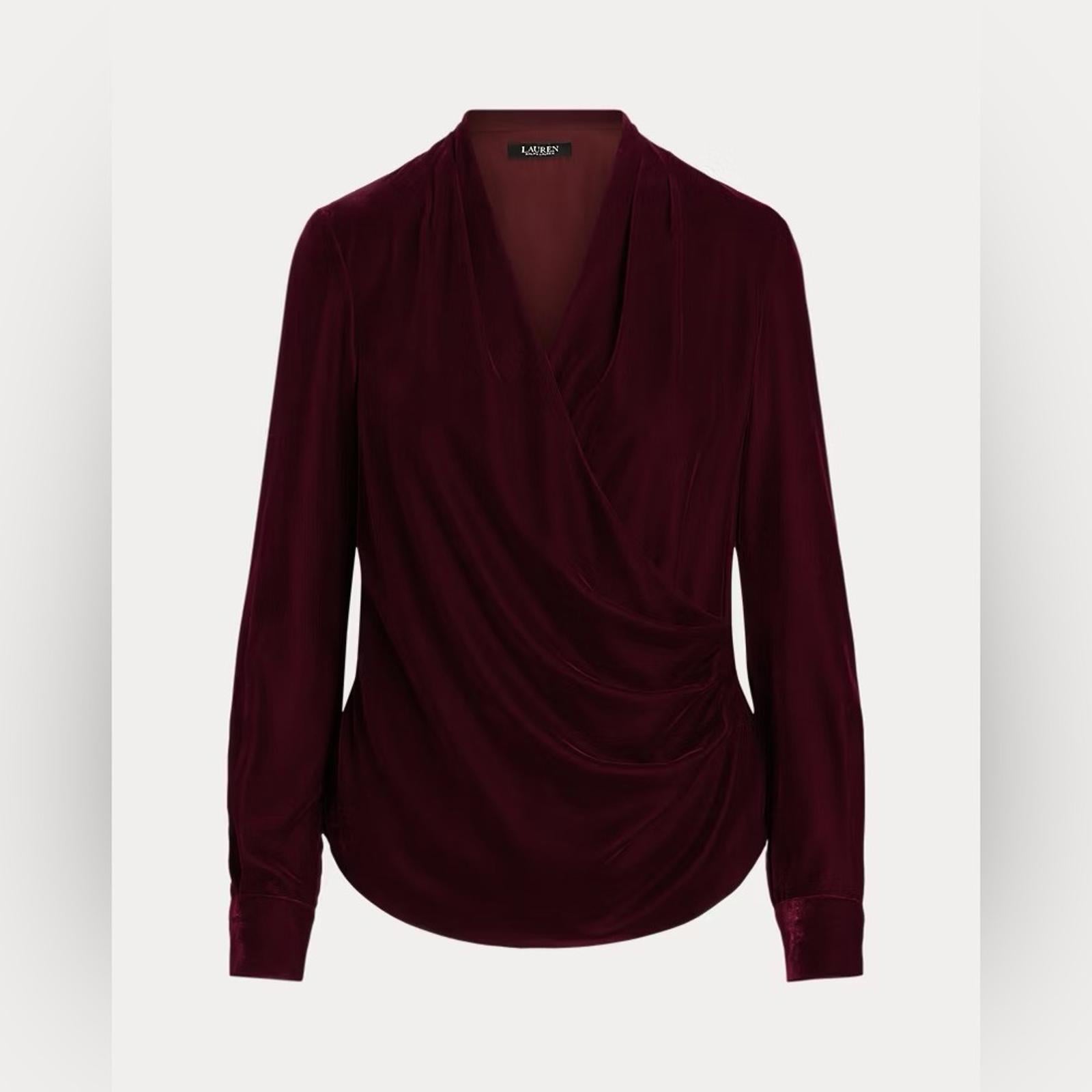Lauren Ralph Lauren Pleated Velvet Surplice Blouse, Size 6 NEW $165