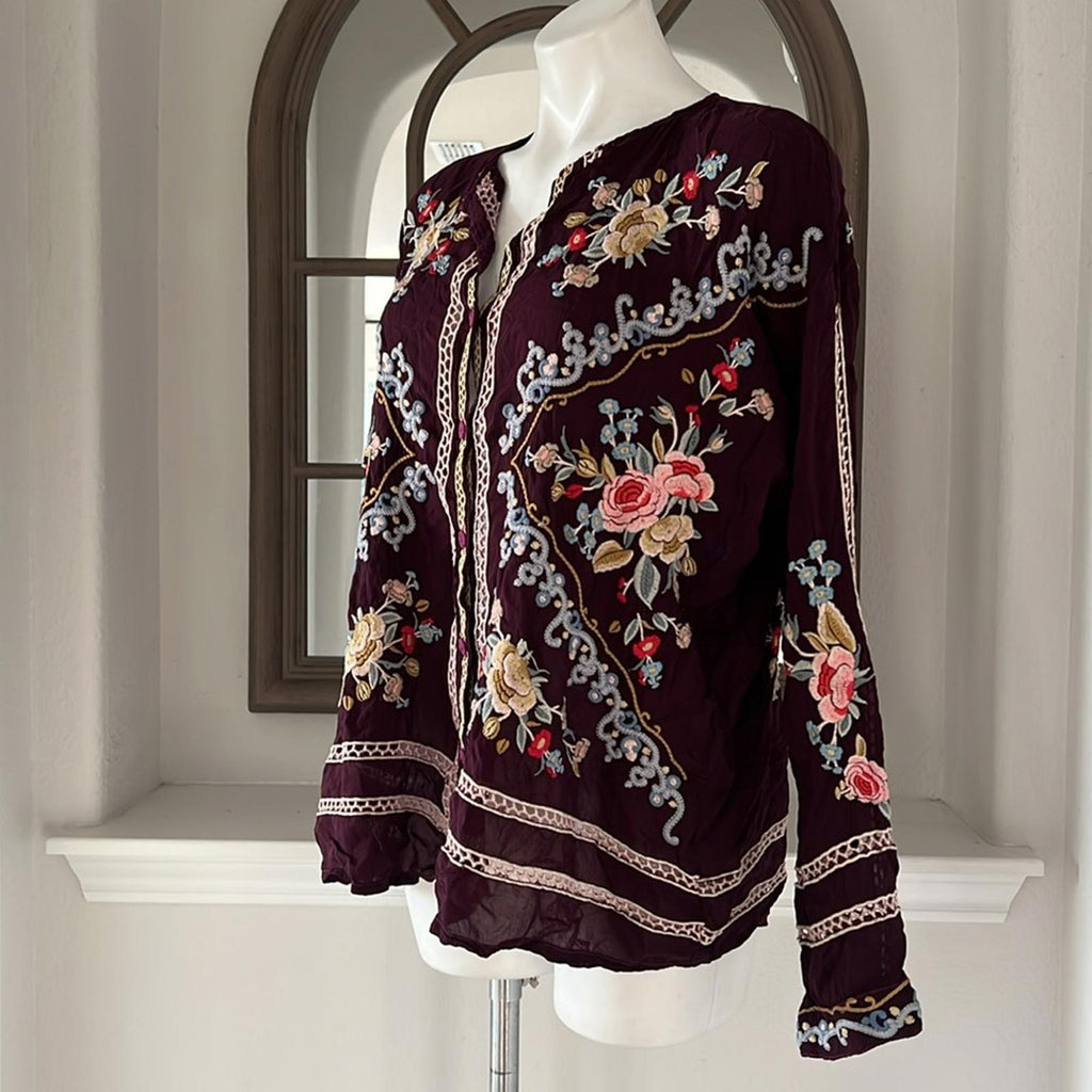 Johnny Was Carmen Button-Up Blouse in Jam, Size L, New w/Tag