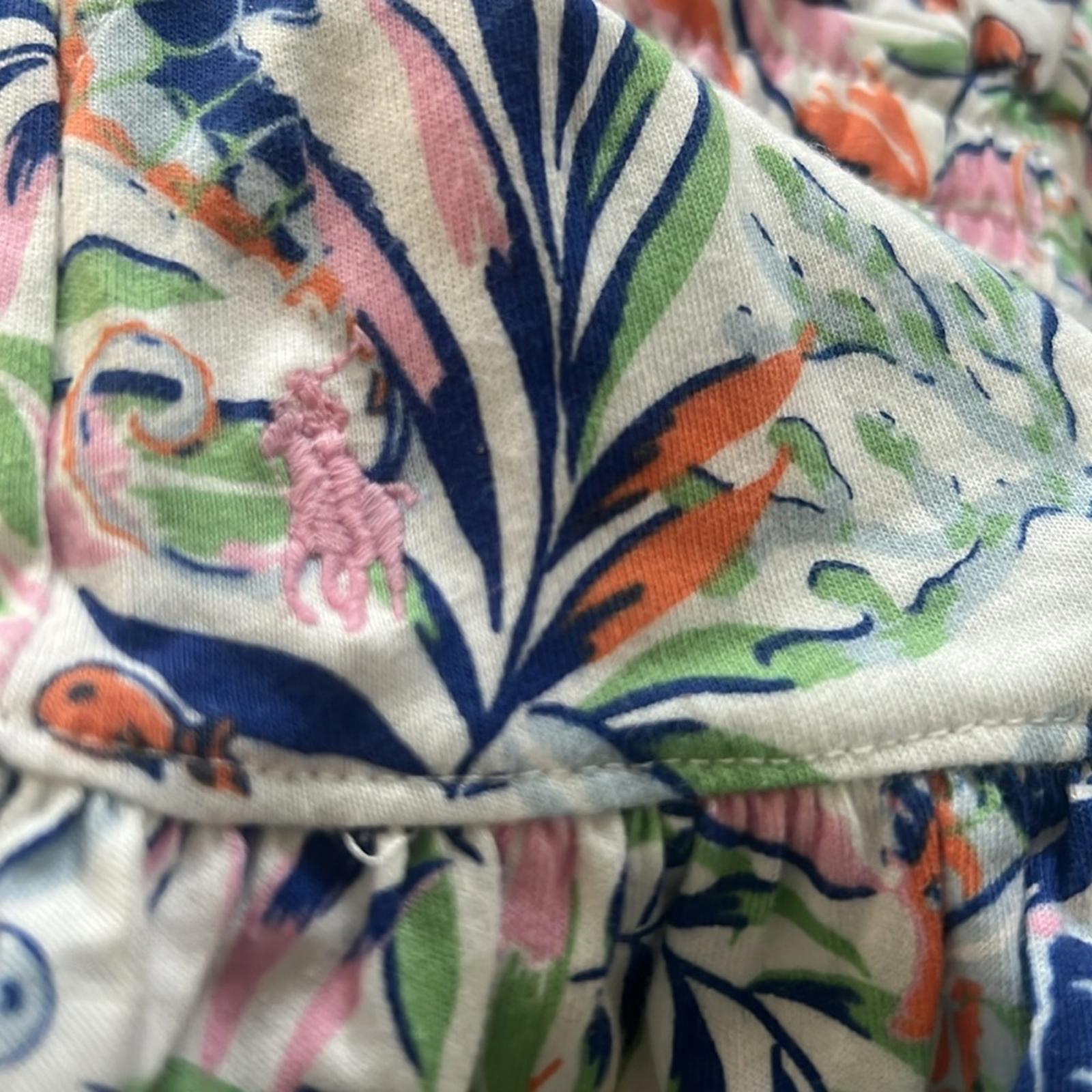 Polo Ralph Lauren Tropical-Print Ruffled Cotton Romper, Size M(8-10) NEW w/Tag