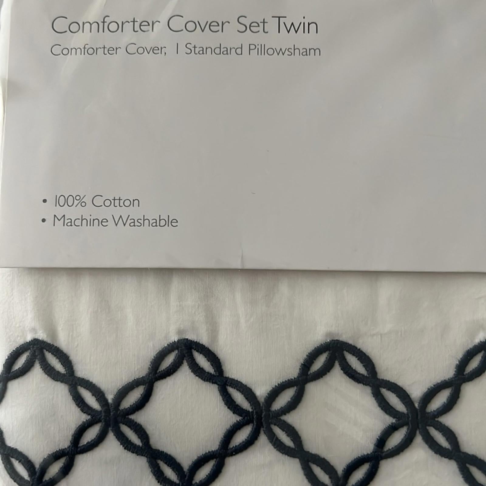 Sky NAVY Embroidered Percale Duvet Cover and Shams Set, Twin NEW w/Tag $230