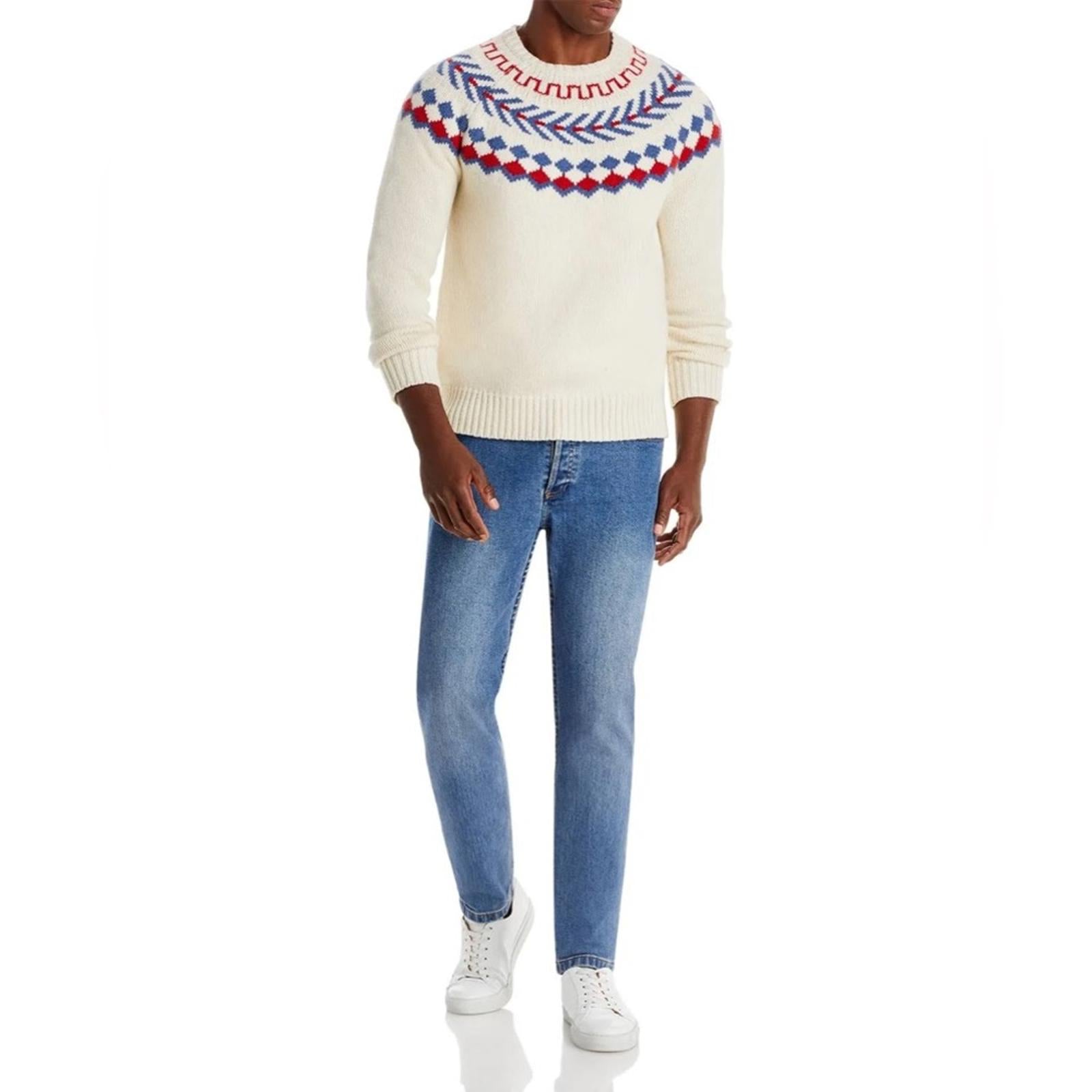 Bloomingdale's Wool Geo Stripe Regular Fit Crewneck Sweater, Size S New w/Tag