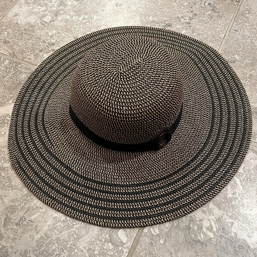 INC Natural Black Striped-Brim Floppy Hat, One Size New w/Tag $48.50