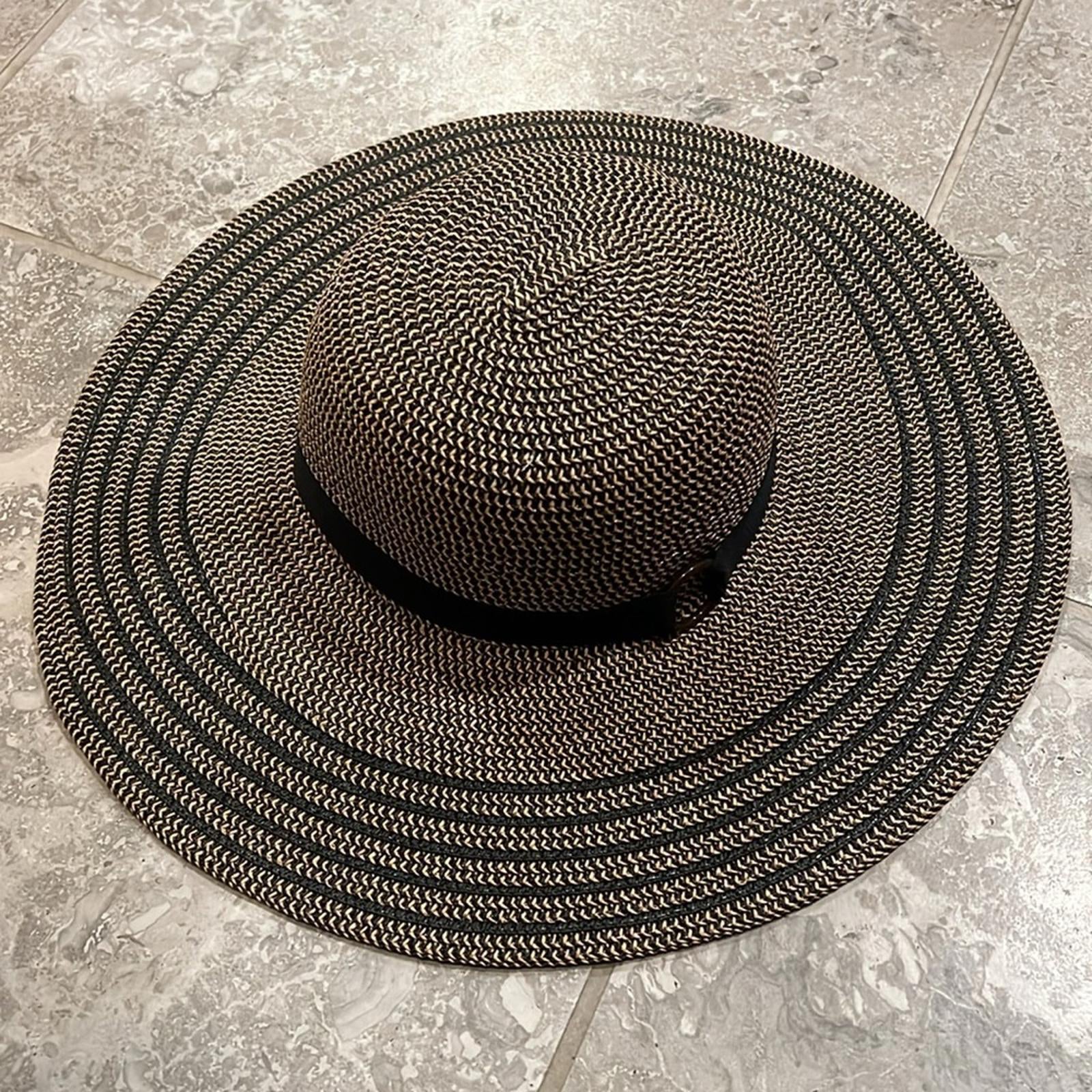 INC Natural Black Striped-Brim Floppy Hat, One Size New w/Tag $48.50