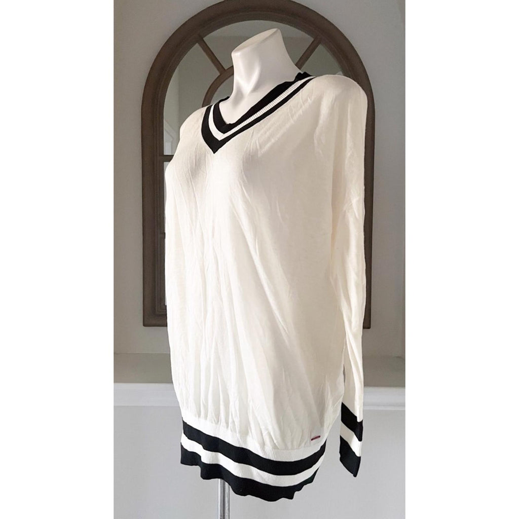 n:Philanthropy Wool V-Neck Lightweight Sweater, White & Black EXCELLENT! $178