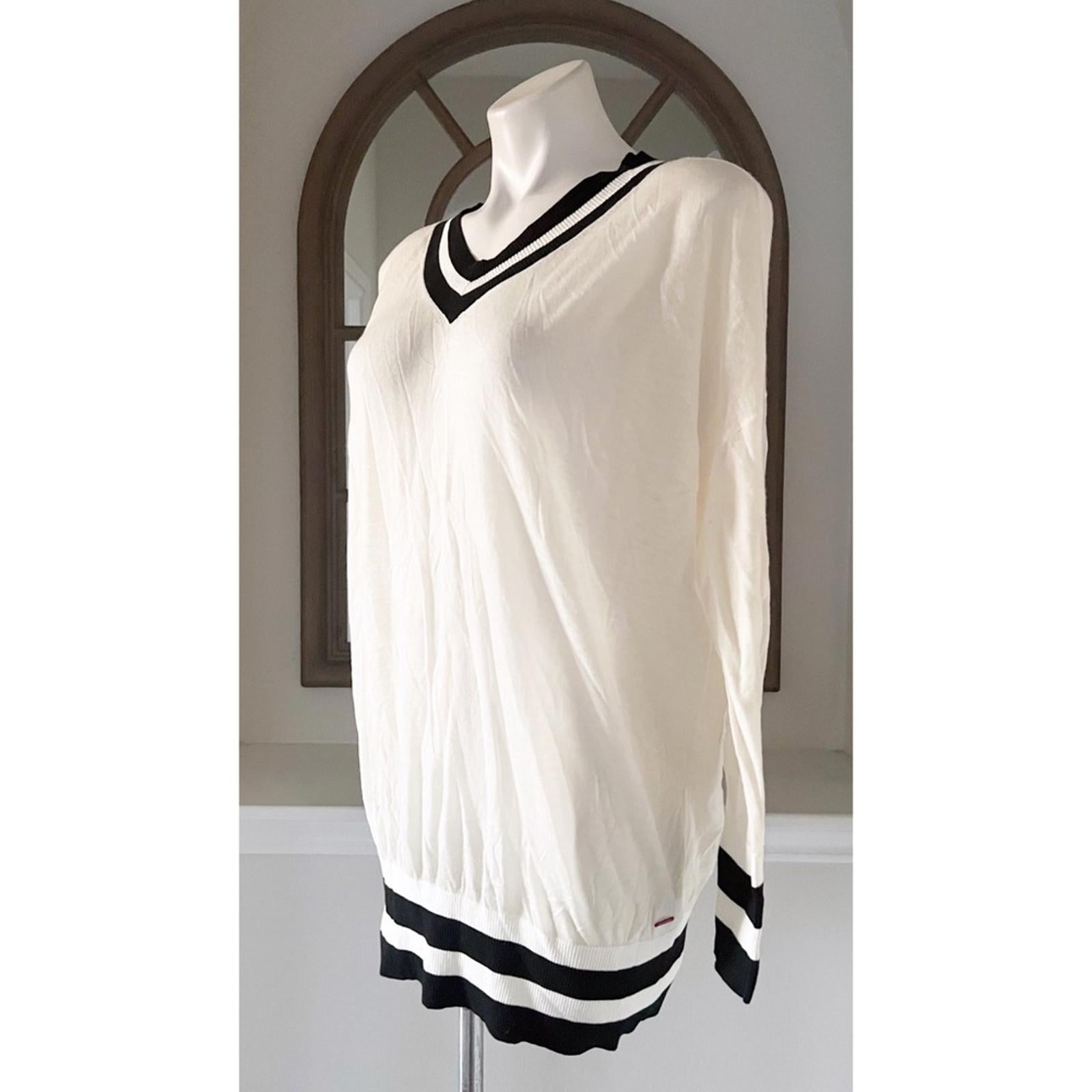 n:Philanthropy Wool V-Neck Lightweight Sweater, White & Black EXCELLENT! $178