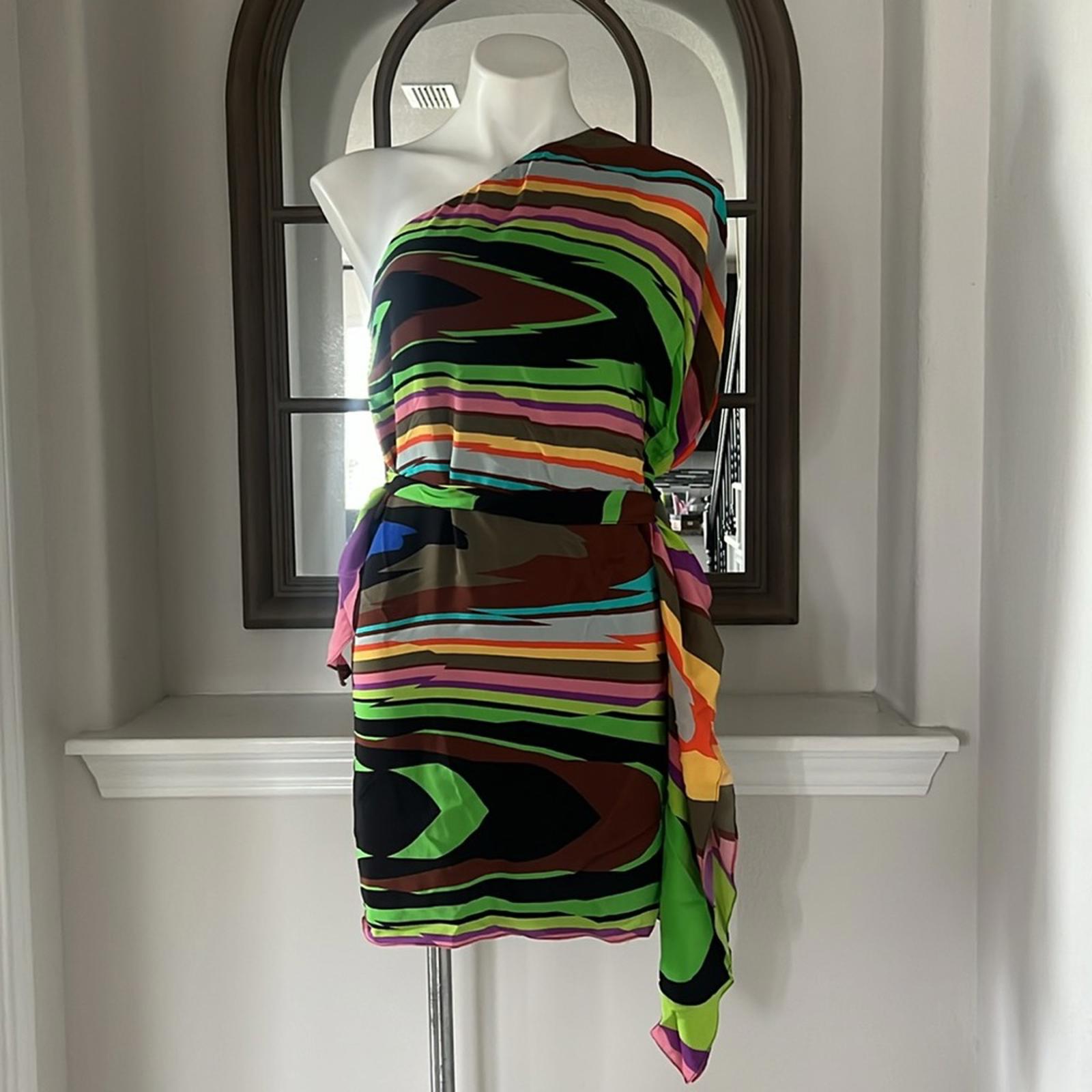Milly of NY Silk One Shoulder Dress, Multicolor Size 4 EXCELLENT!