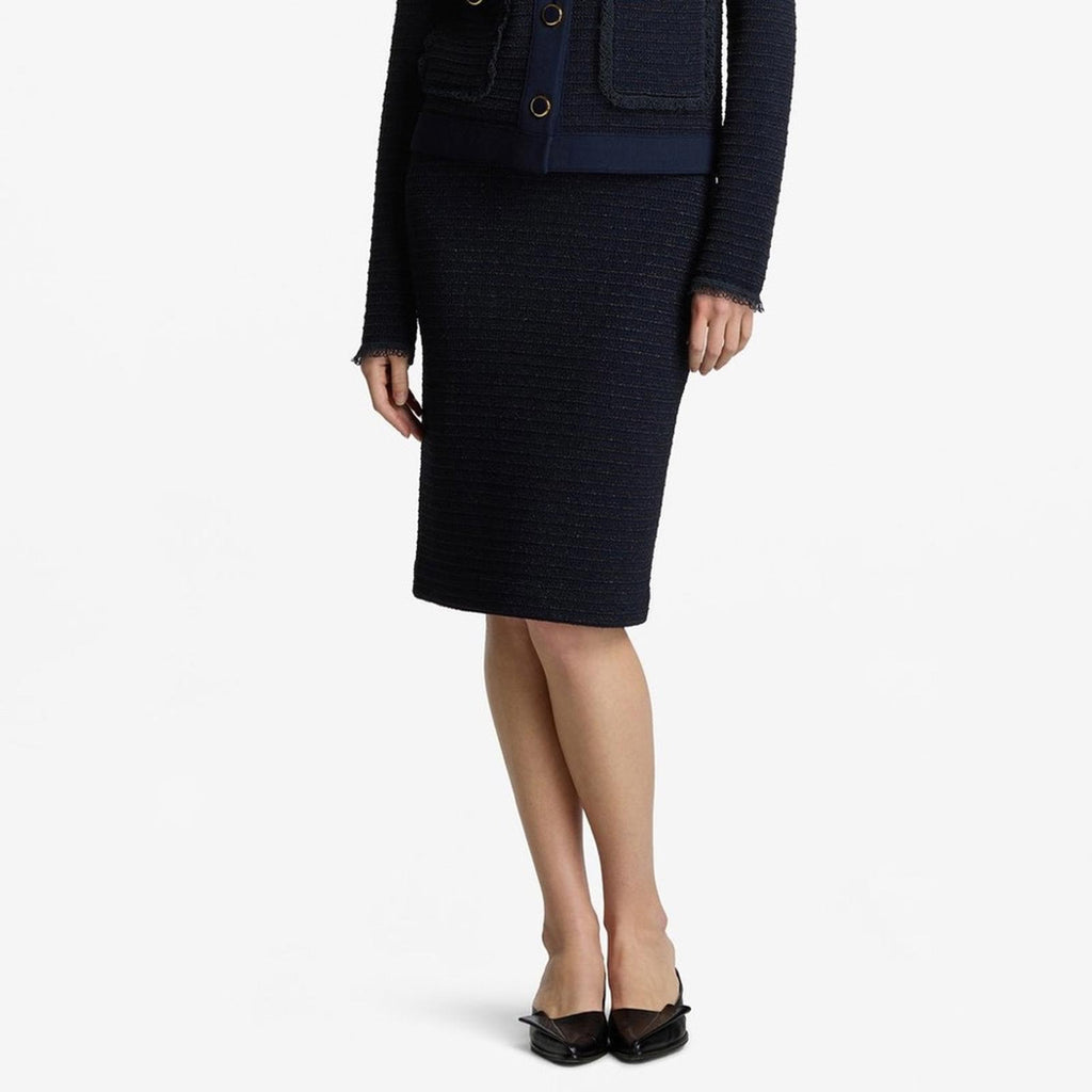 St. John Collection Textured Tweed Pencil Skirt in Navy, Size 16 NWT Retail $795