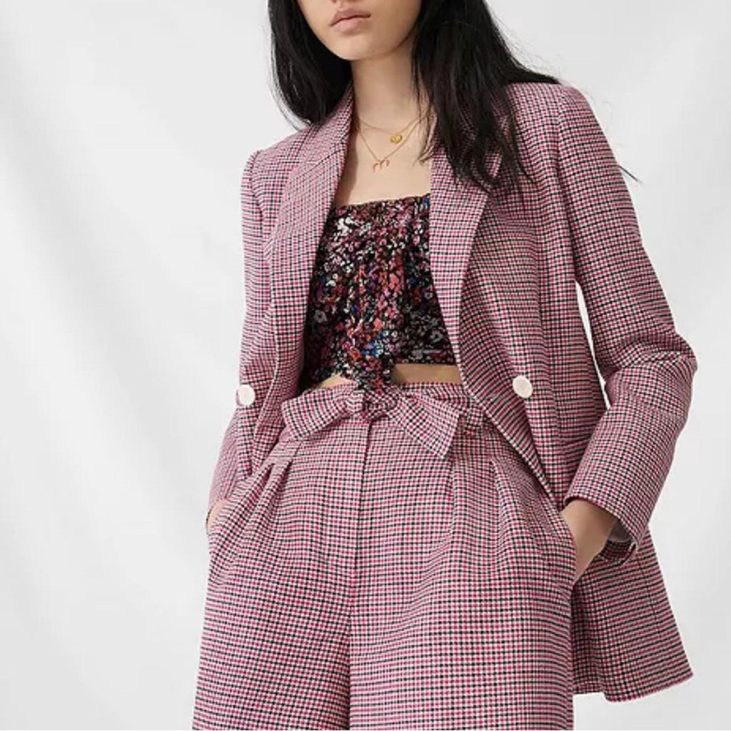 Maje Houndstooth Blazer in Fuchsia/Black, Size 36, New w/Tag