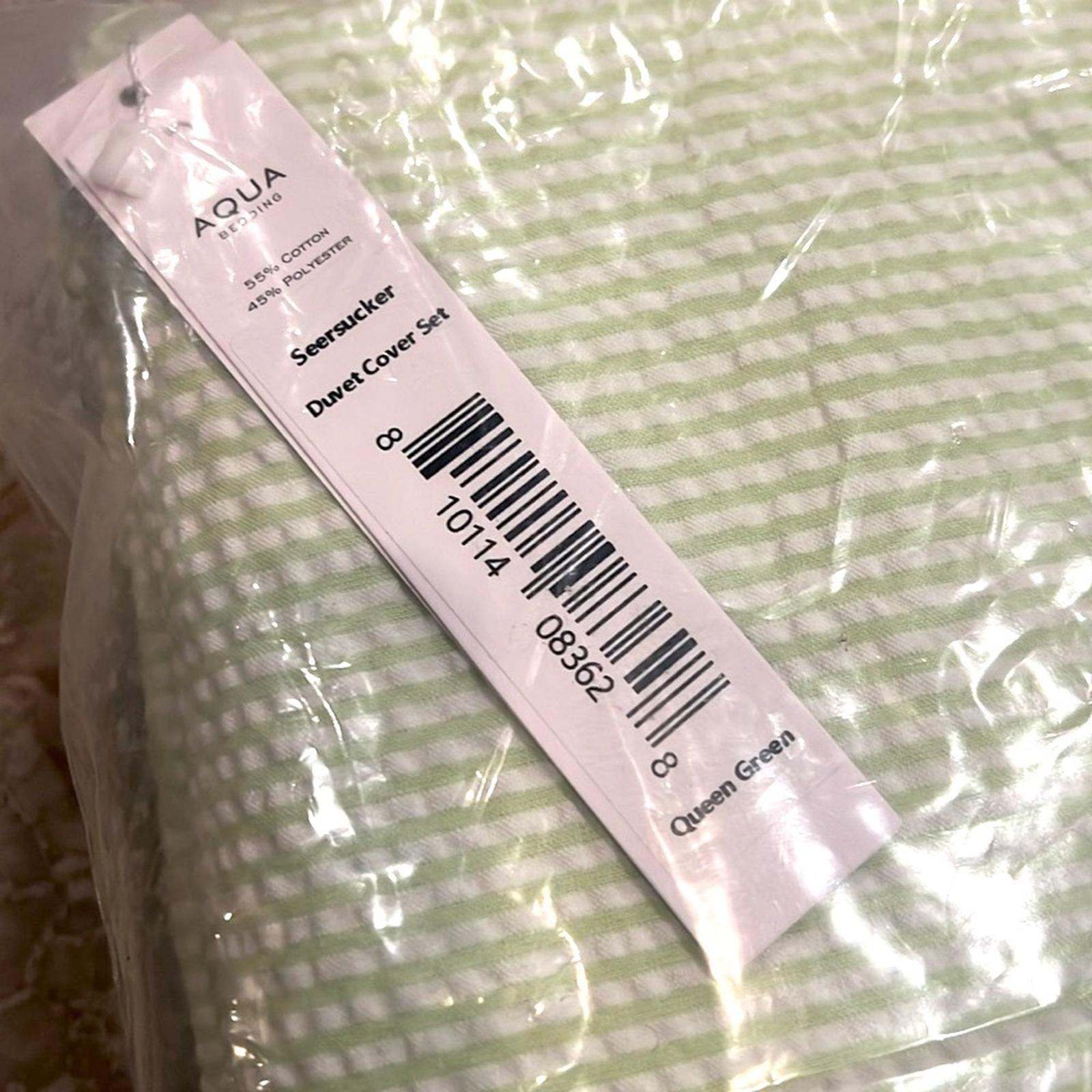 Aqua Seersucker Duvet Cover Set, Full/Queen in Green New w/Tag Retail $175