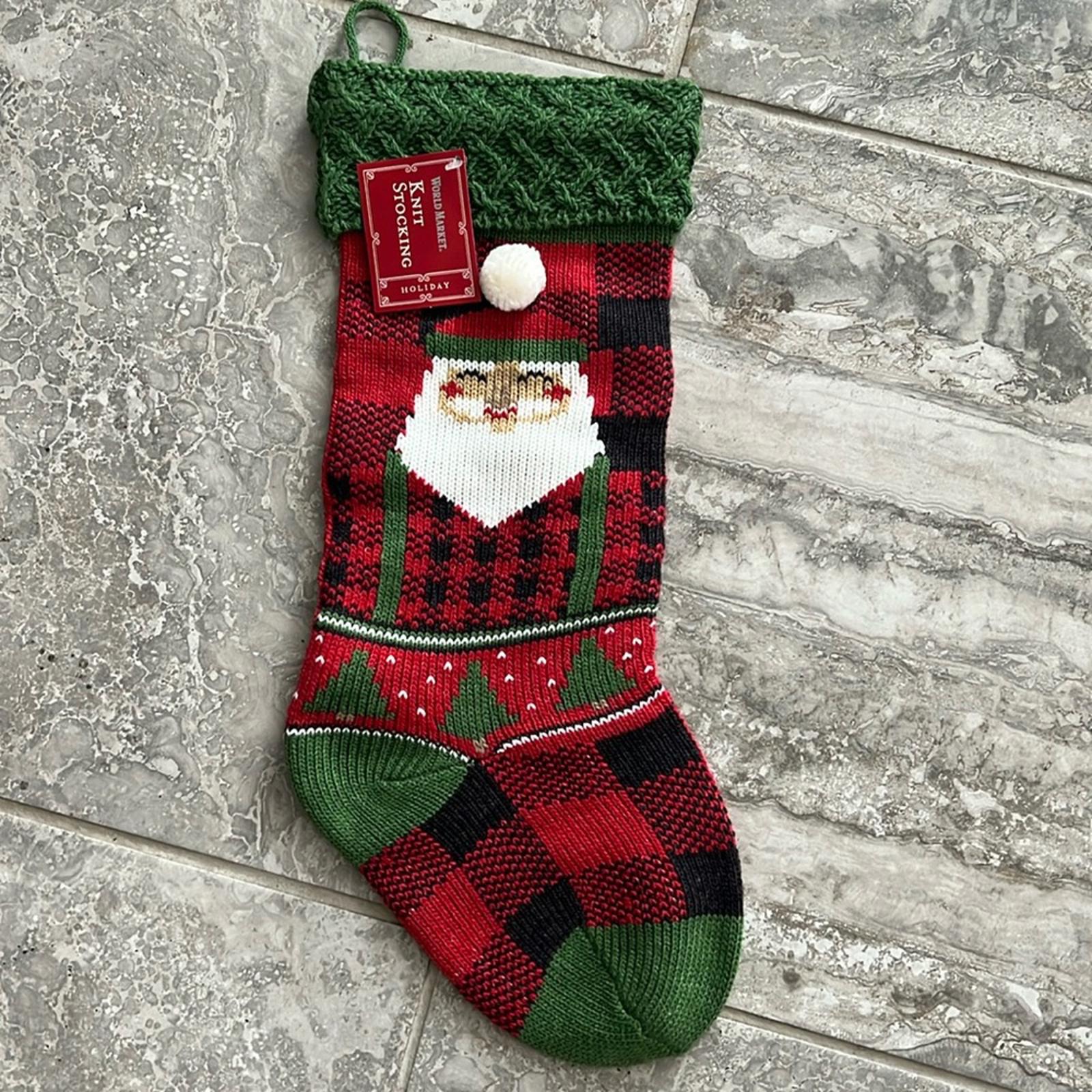 Red and Green Knit Lumberjack Santa Christmas Stocking, New w/Tag