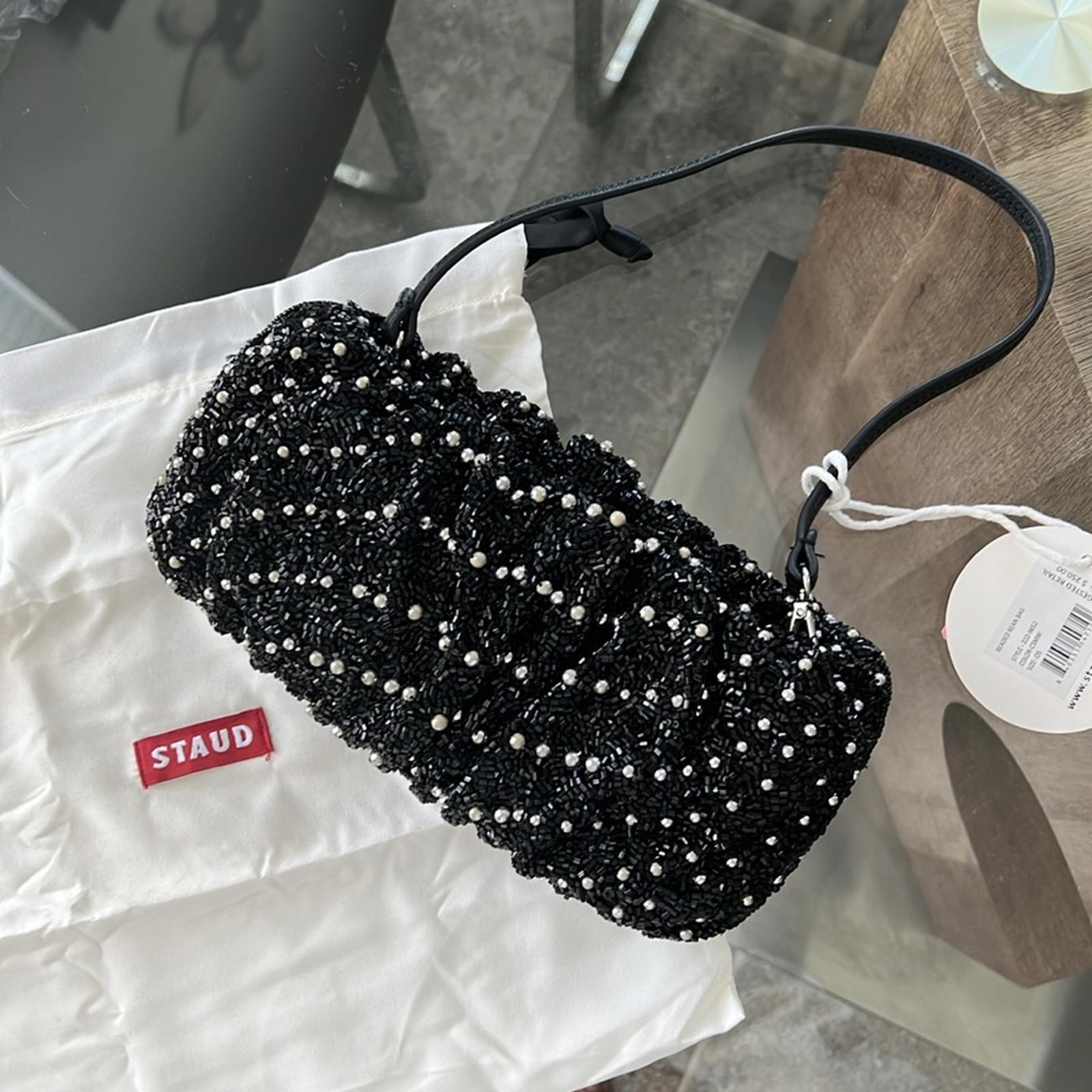 STAUD Cosmic Wave Beaded Bean Bag in Black, New w/Tag