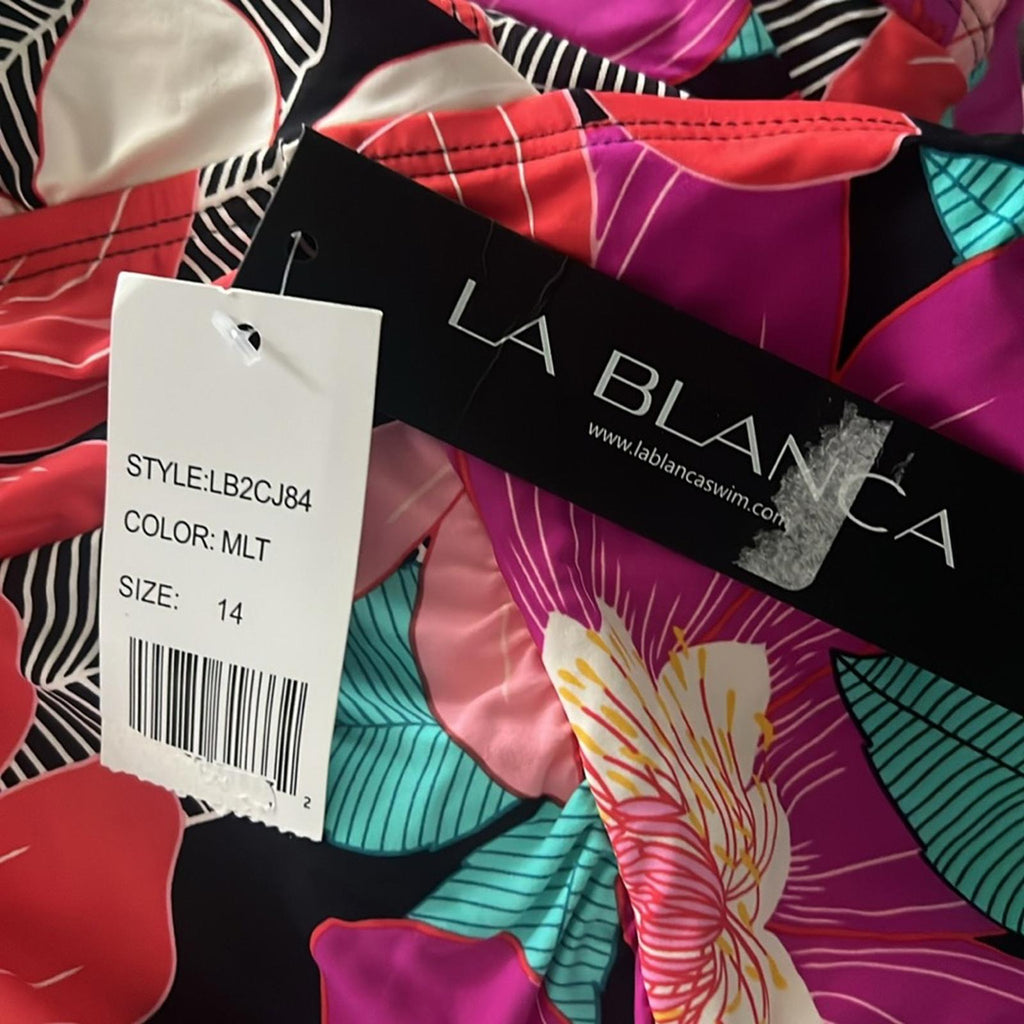 La Blanca Over the Shoulder Front Knot Tankini Swimsuit Top, Size 14 NWT