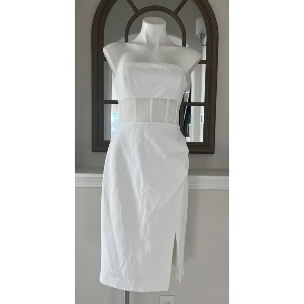 BCBGMaxazria STRAPLESS Illusion Waist Dress, White Size 10, Retail $298