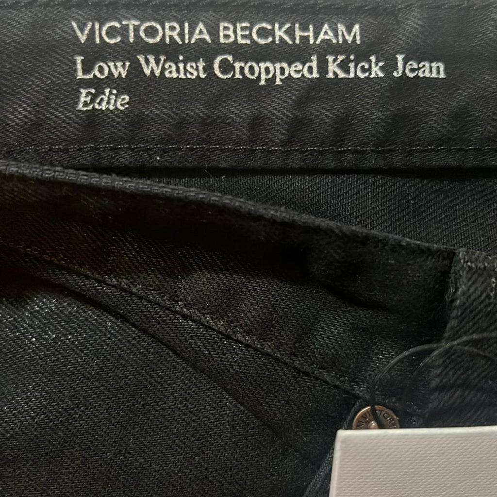 Victoria Beckham Edie Coated High-Rise Flared Jeans in Black, NWT, UK Size 26