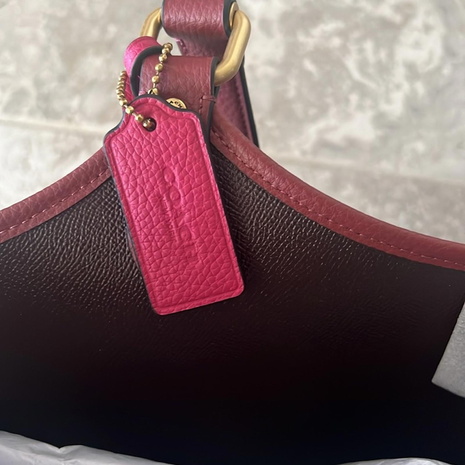 COACH Polished Pebble Leather Restored Day Tote in Brass/Brick Red, New +DustBag