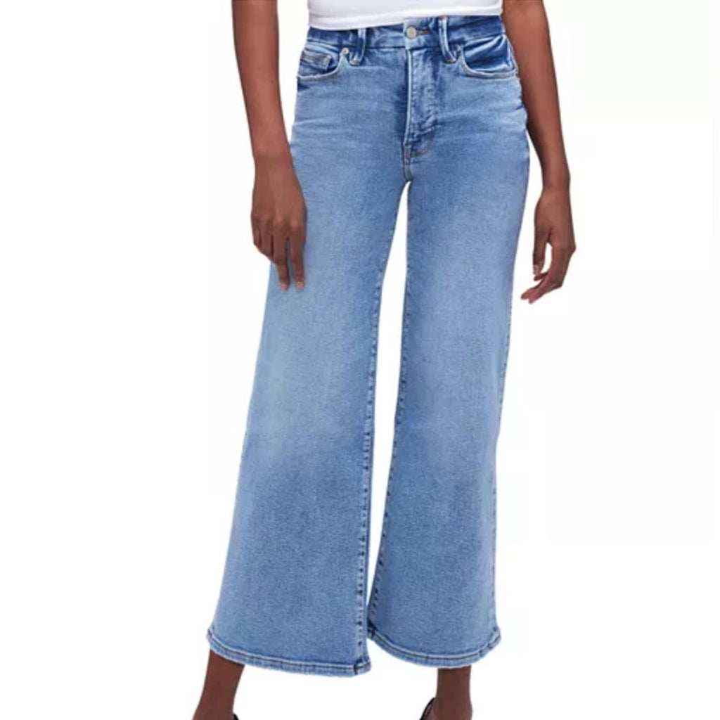Good American High Rise Cropped Wide Leg Jeans in Blue Indigo, NWT, Size 16