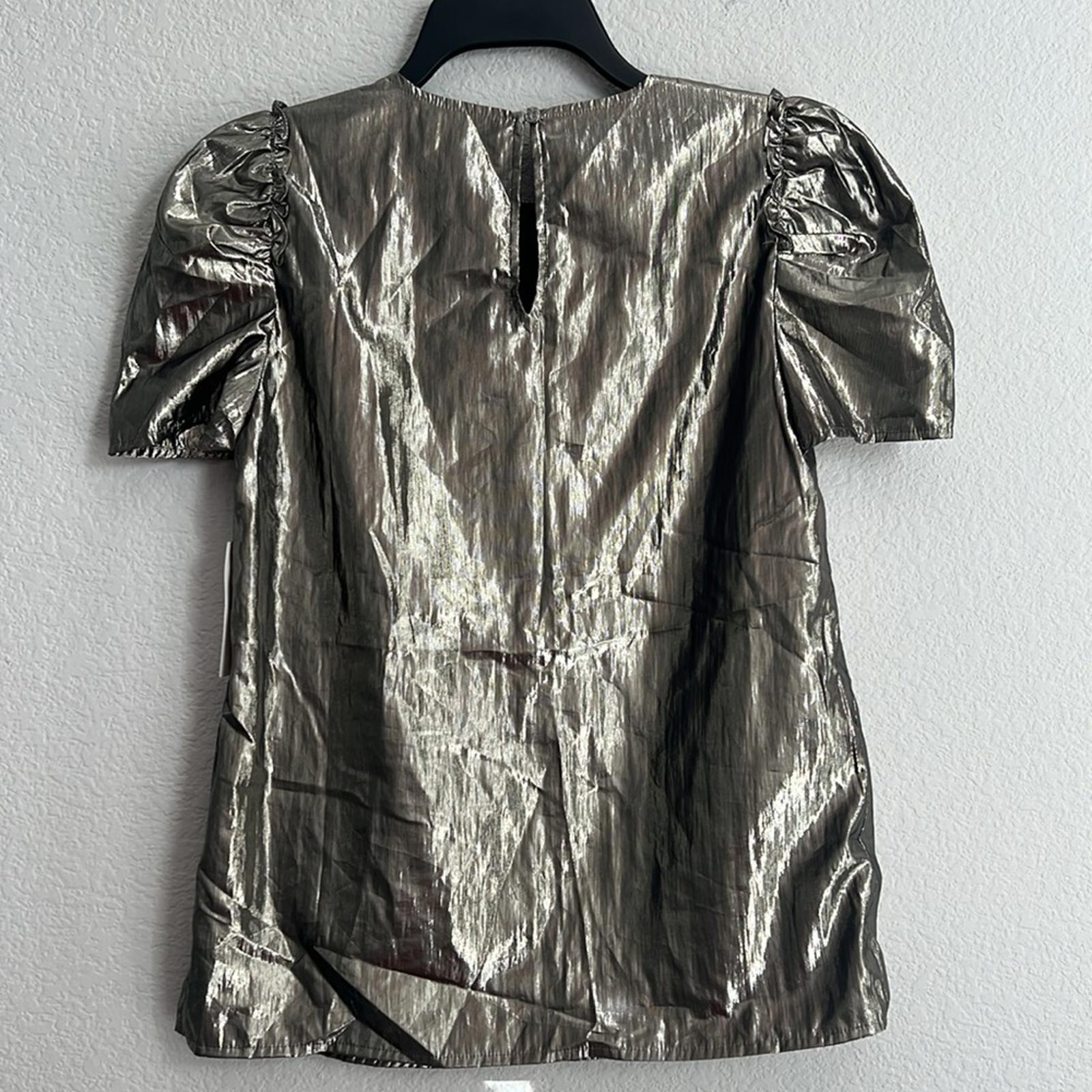 CeCe Silver Shimmer Pouf Jewel Neck Top, Size XXS, NEW