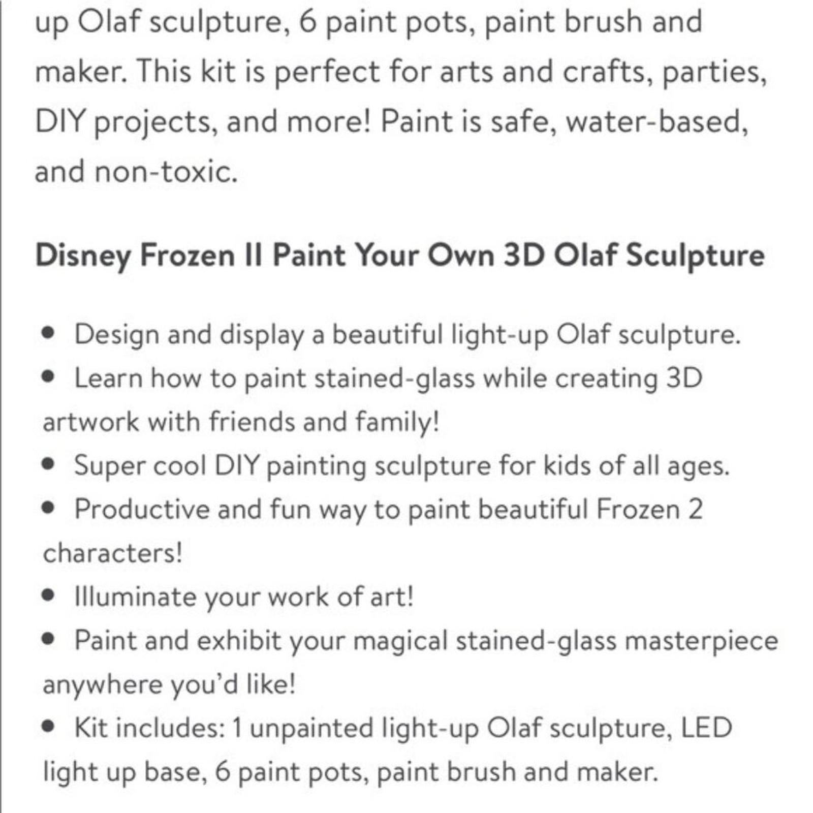 Disney Frozen II Paint Your Own 3D Olaf Sculpture NEW