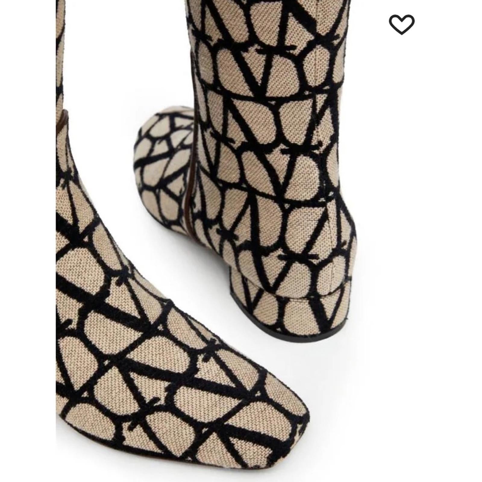 Valentino Garavani Toile Iconographe V-Logo Knee-High Boots, Size 37 +Box NEW