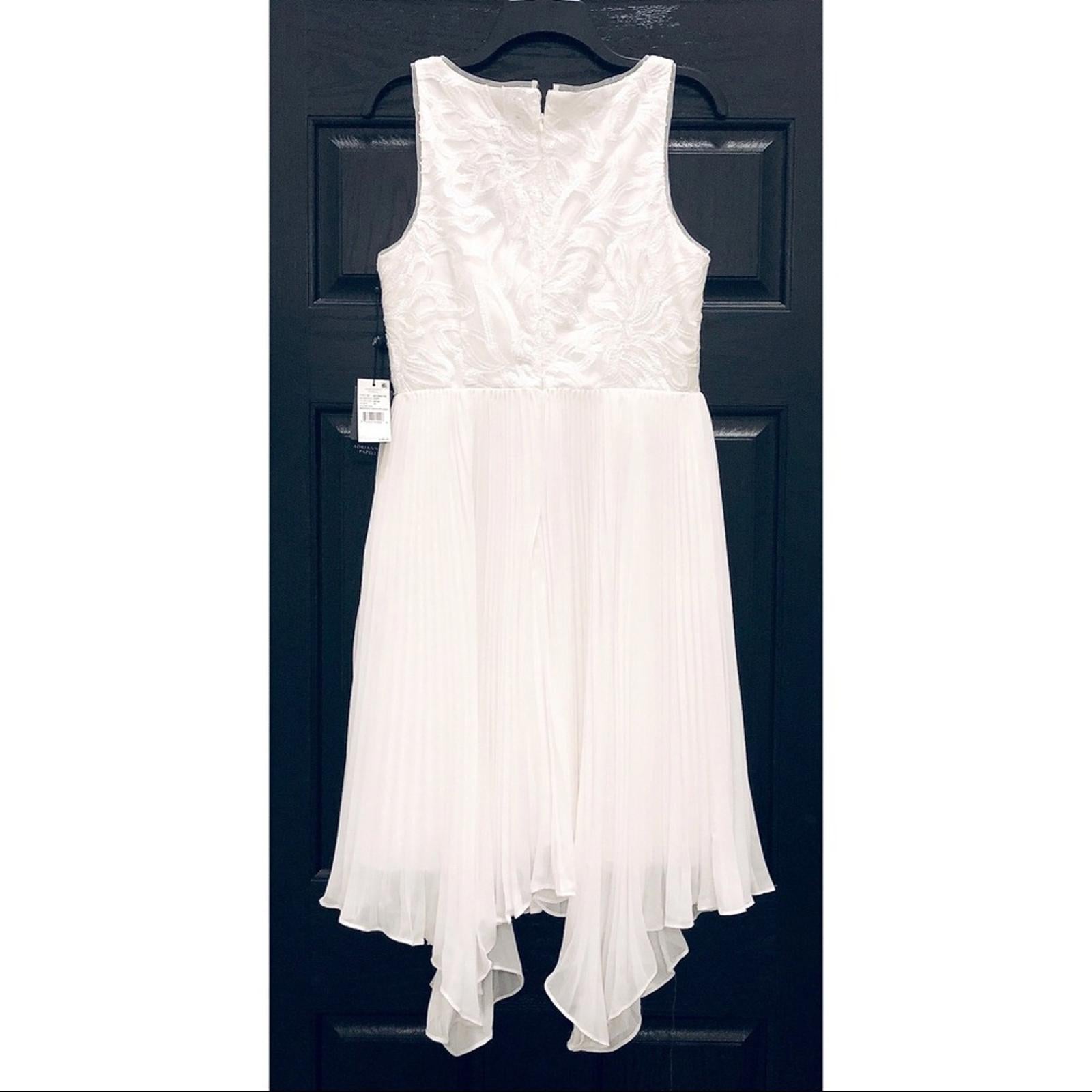 Adrianna Papell Pleated Short Cocktail Midi Dress in Ivory, Size 10 New w/Tag