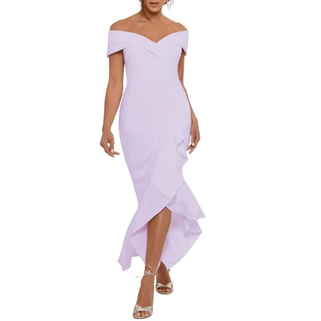 XSCAPE Lilac Ruffled Off-the-Shoulder Dress, Petite Size 10 New w/Tag $259
