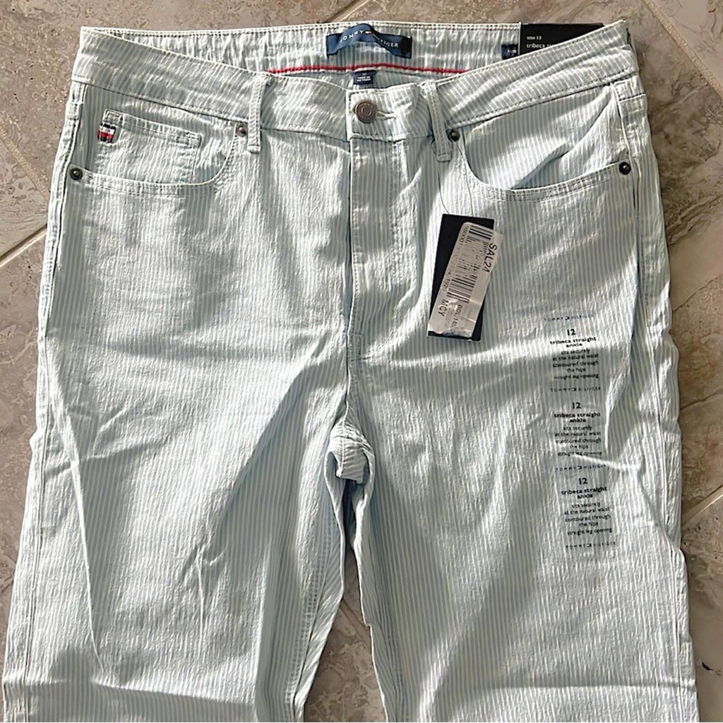 Tommy Hilfiger Tribeca Striped Straight-Leg Ankle Jeans in Railroad Stripe, NWT