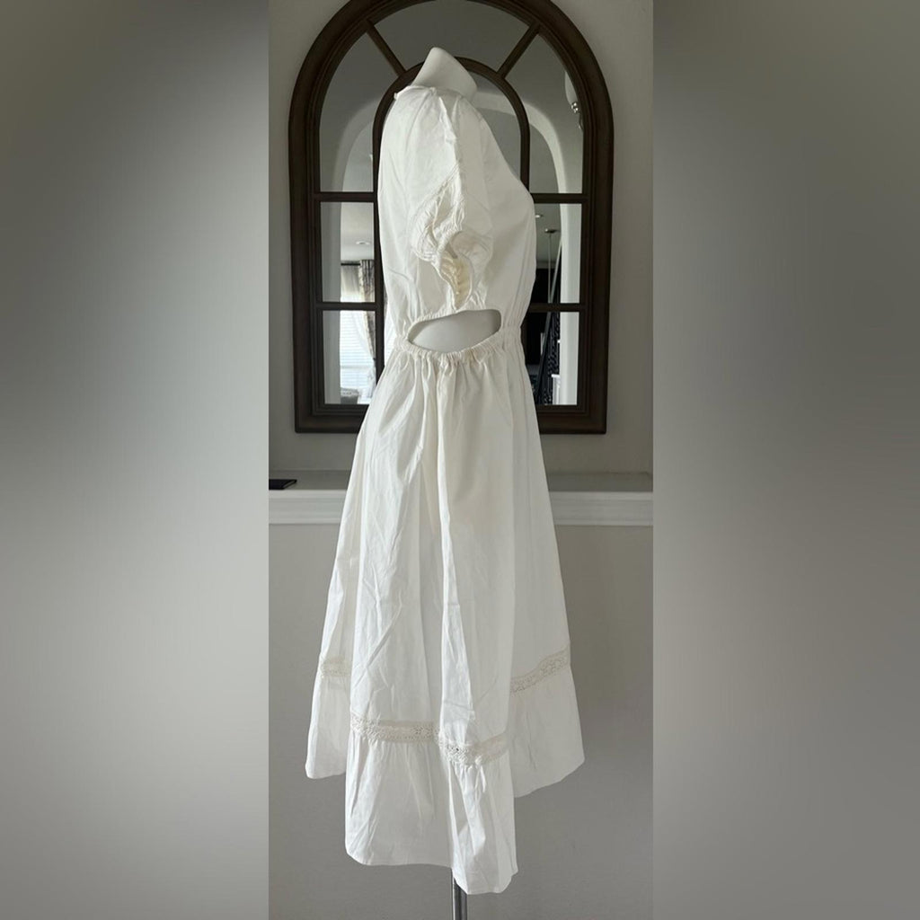 Leota Michelle Lace Trim Poplin Midi Dress, White Size L New w/Tag