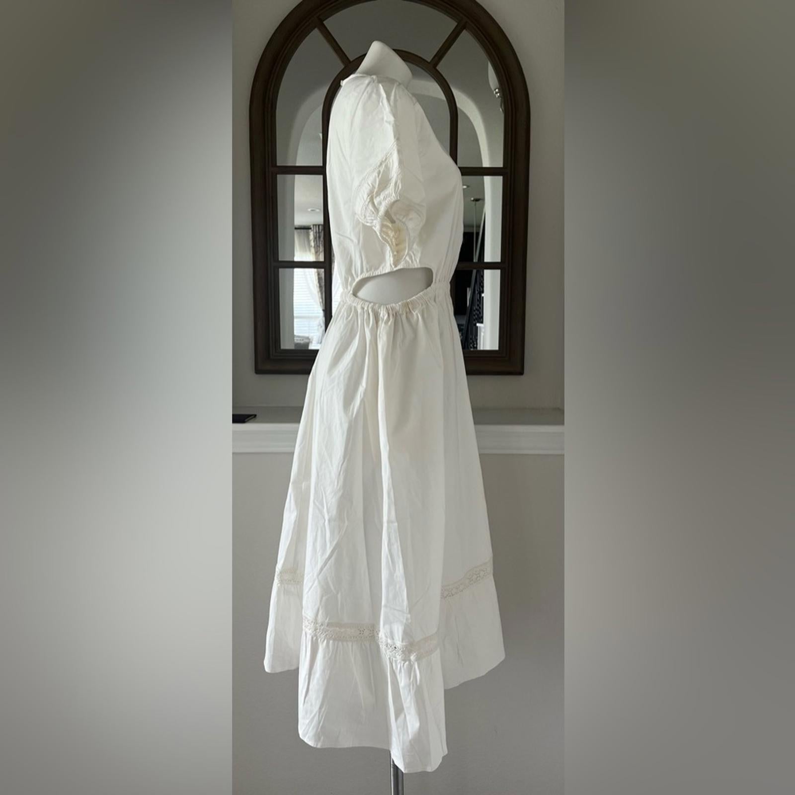 Leota Michelle Lace Trim Poplin Midi Dress, White Size L New w/Tag