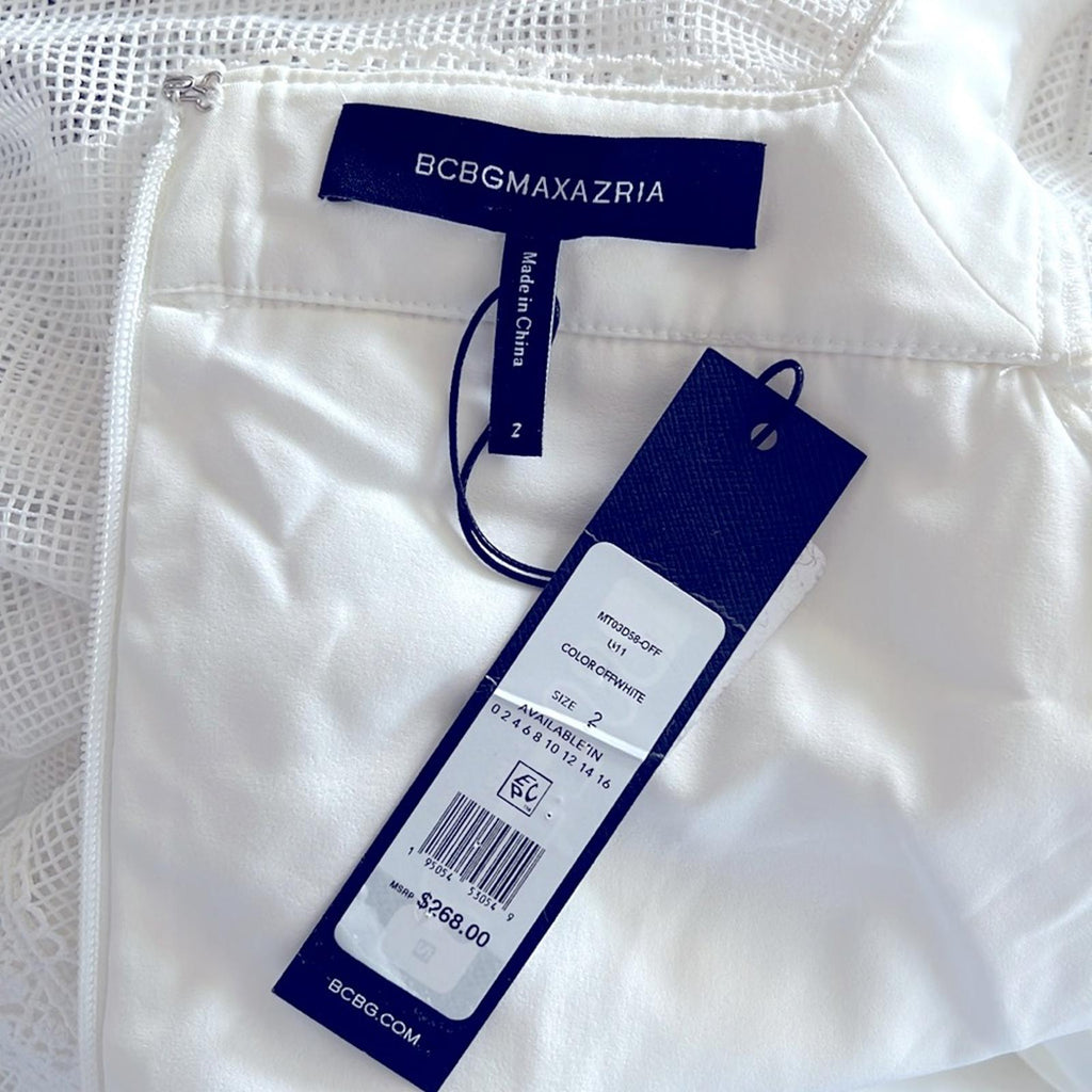 BCBGMaxazria Mesh Mini Dress in Off White, Size 2 New w/Tag Retail $268