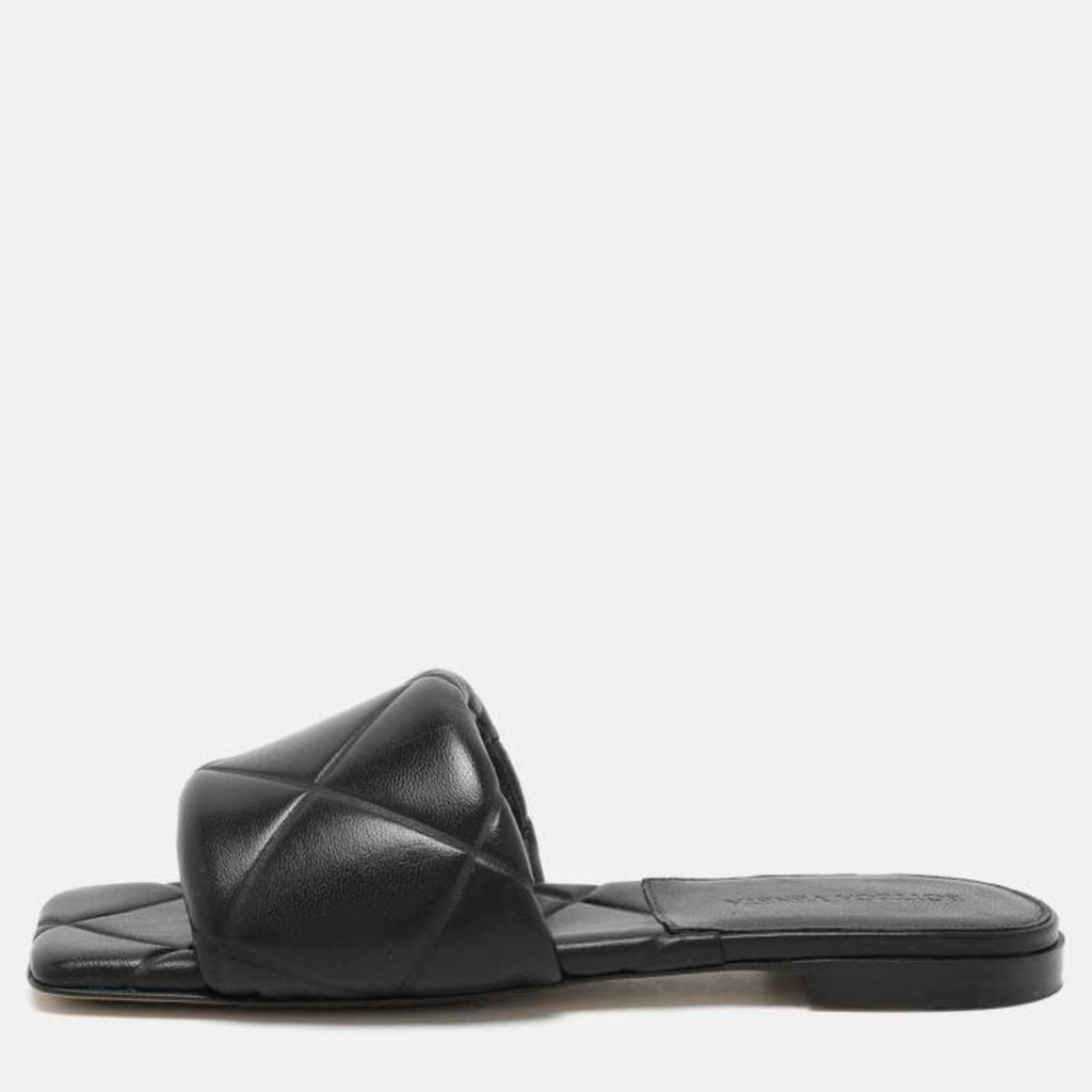 Bottega Veneta Lido Leather Flat Slides in Black, Size 42 -Like New Retail 1,250