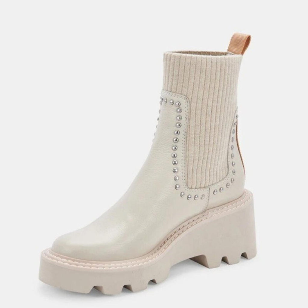NEW Dolce Vita Hoven Stud H2O Waterproof Chelsea Boots, Ivory Leather Size 9.5