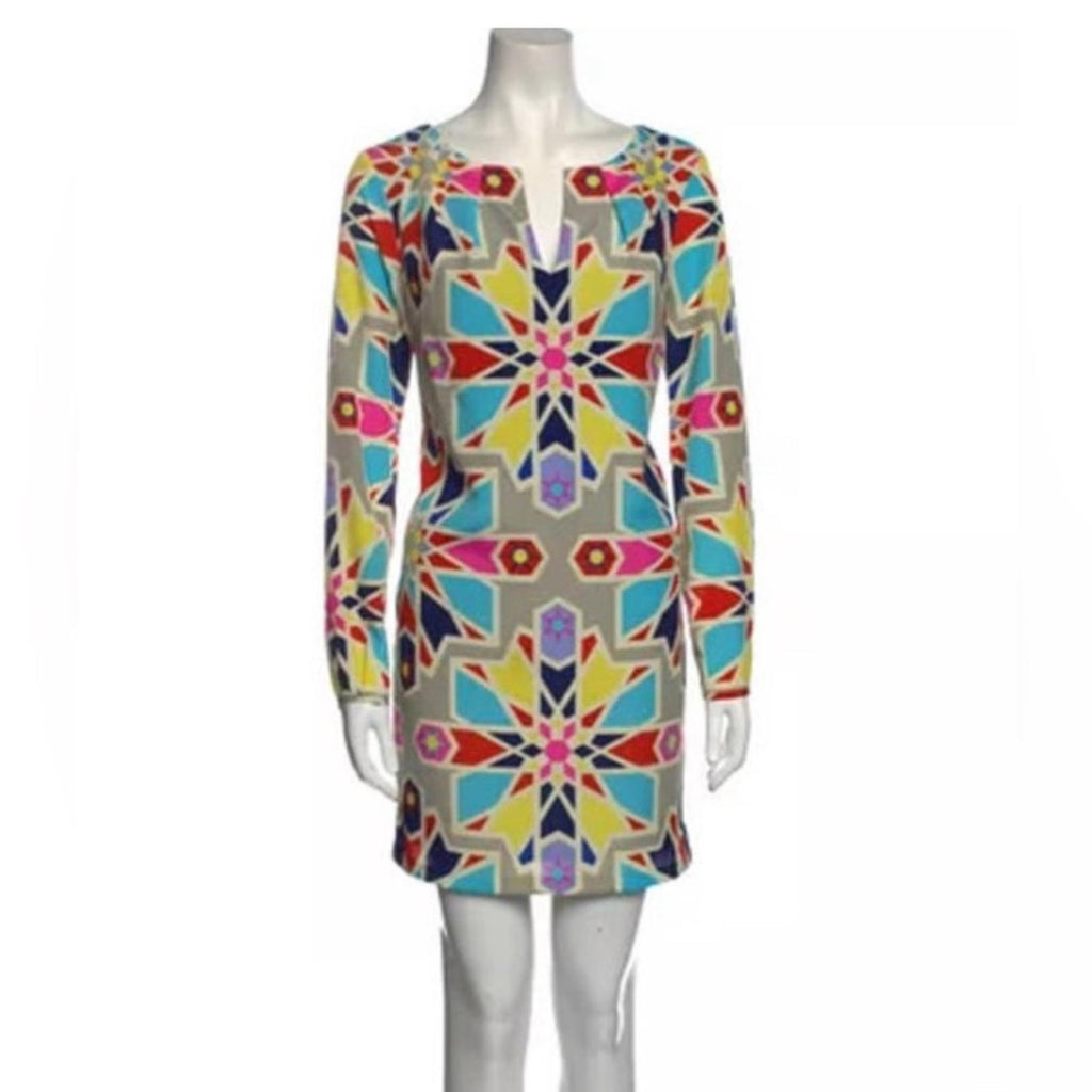 NWT Mara Hoffman Compass Long Sleeve Geometric Print Dress Size L New w/Tag $264