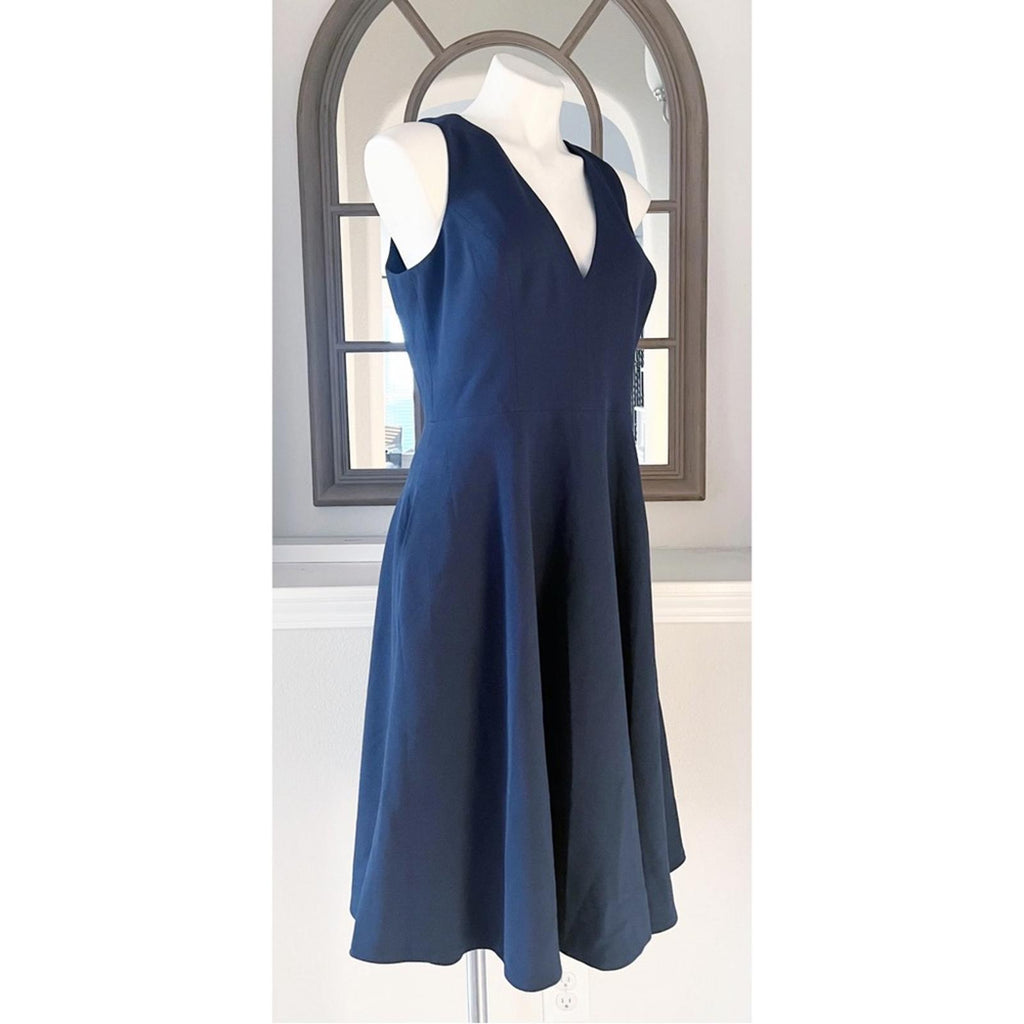 NEW Dress the Population Catalina Plunging V-Neck Dress, Midnight Blue Size L