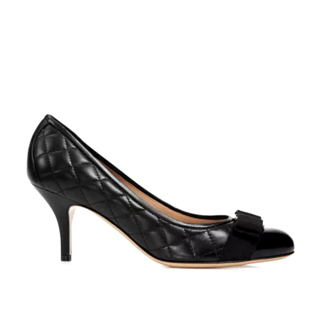 Ferragamo Carla Quilted Leather Cap Toe Pumps in Black, NWT, Size 11 B