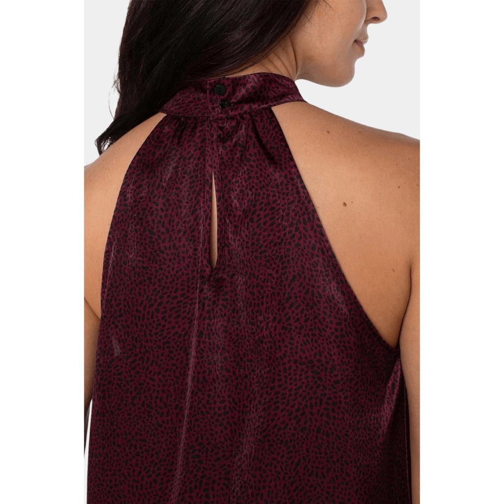 Liverpool Mock Neck Halter Top in Burgundy Leopard Print, NWT, Size S