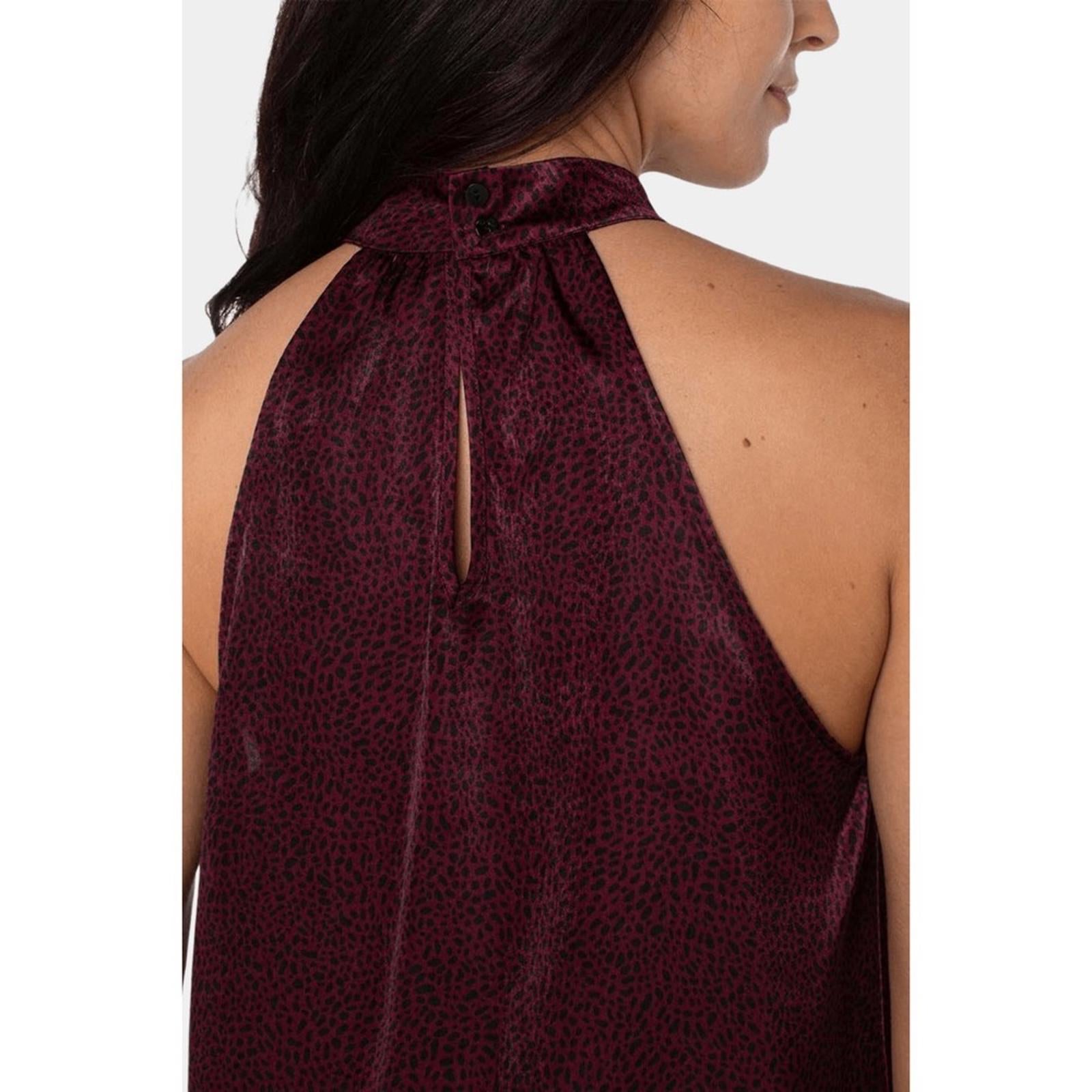 Liverpool Mock Neck Halter Top in Burgundy Leopard Print, NWT, Size S