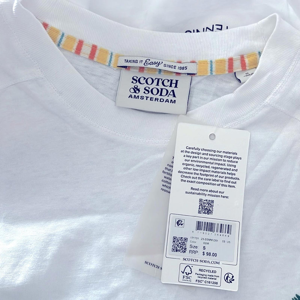 Scotch & Soda Sporty Relaxed Fit Artwork Tee, Organic Cotton & Linen Size S NWT