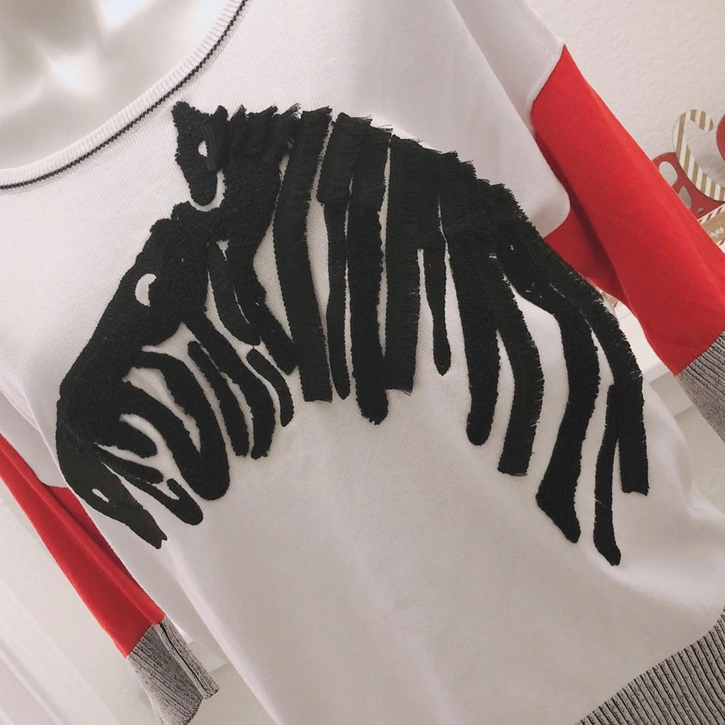 Gabby Isabella Zebra Fringe Sweater in White / Black Size XL New w/Tag
