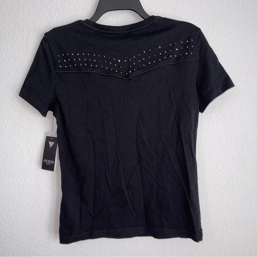 Guess Eco Katarina Embellished Crewneck Tee in Jet Black, New w/Tag $79