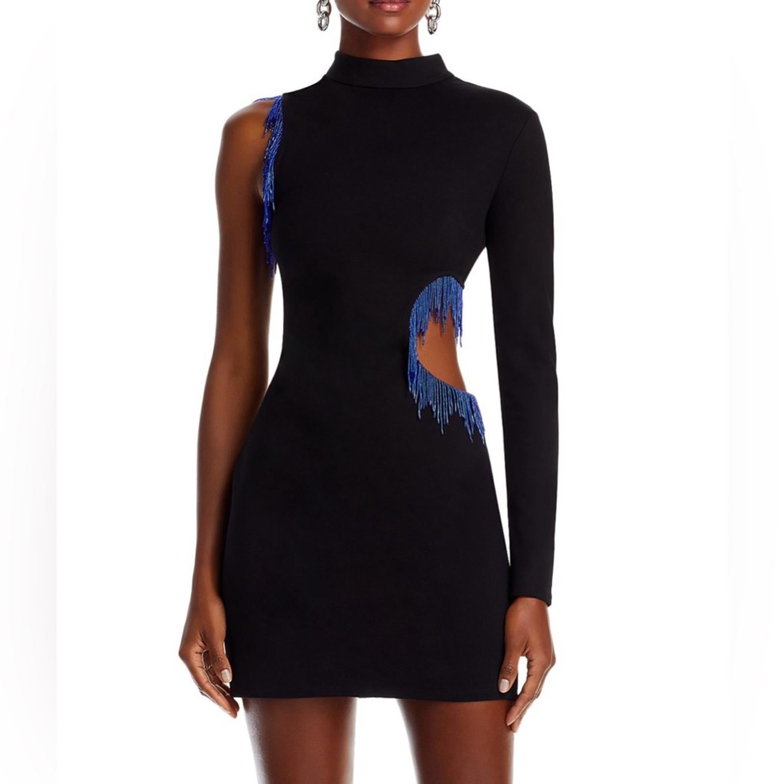 STAUD Kirsten Beaded Mini Dress in Black, Size S New w/Tag